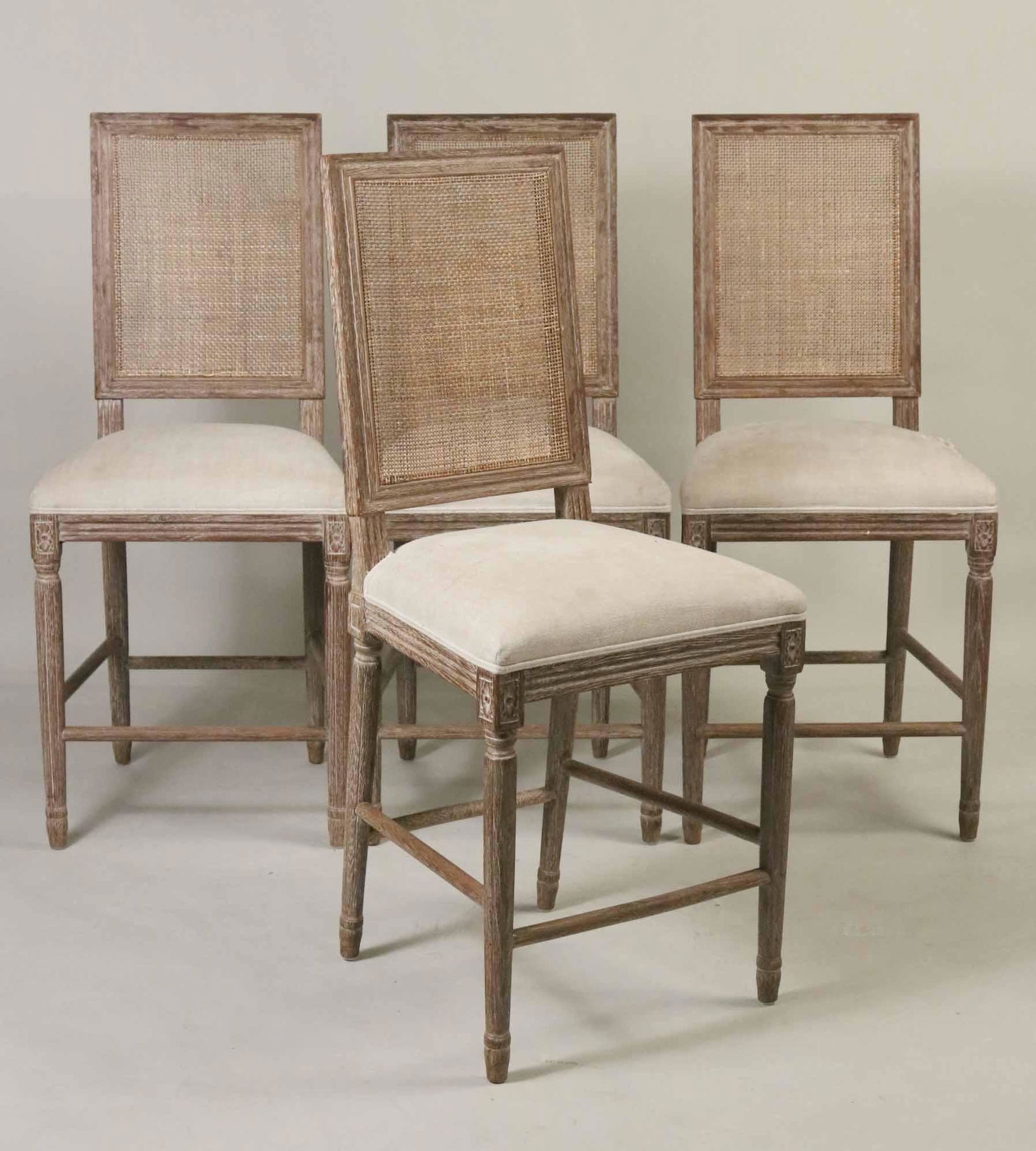 Four Neoclassical Style Pickled Oak Bar Stools (1 of 5)