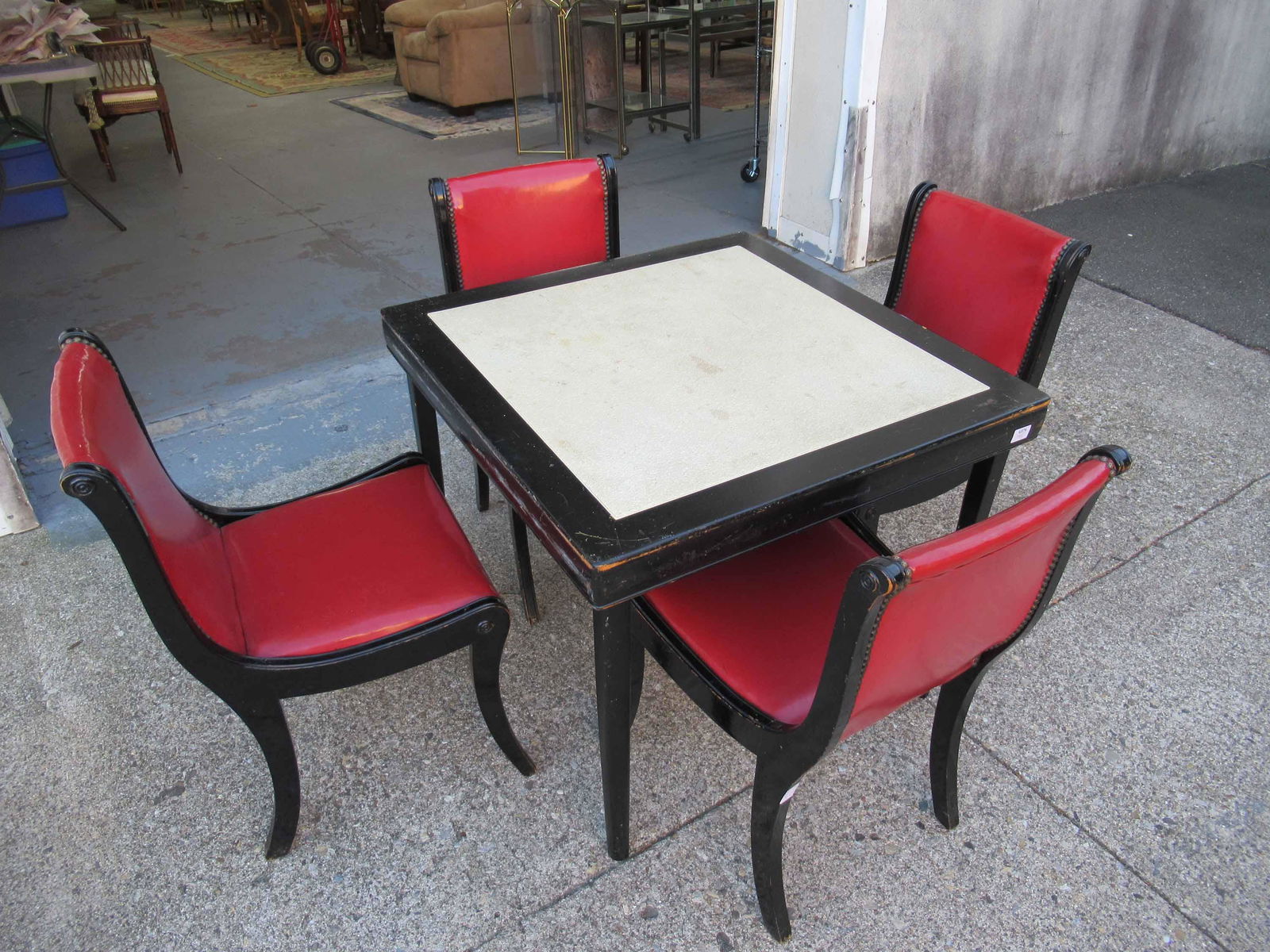 Four Ebonized and Faux Red-Leather Side Chairs (1 of 5)