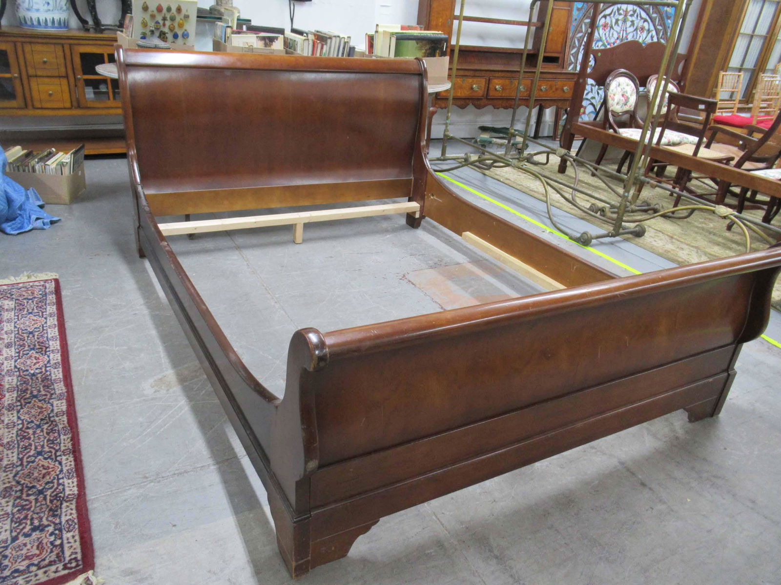 Cherry Stained Queen Size Sleigh Bed (1 of 8)