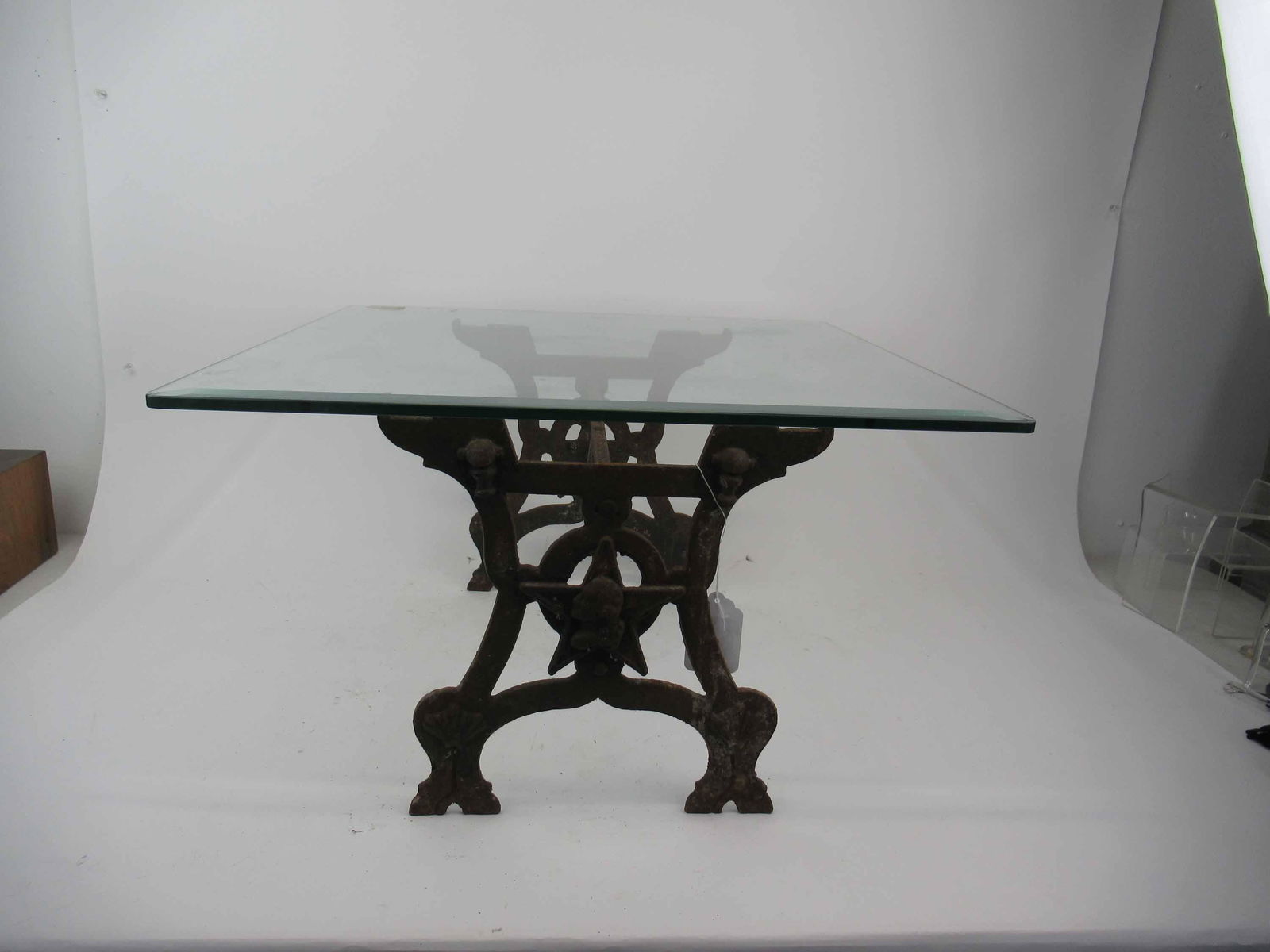 Antique Iron Trestle Base Glass Top Table (1 of 4)