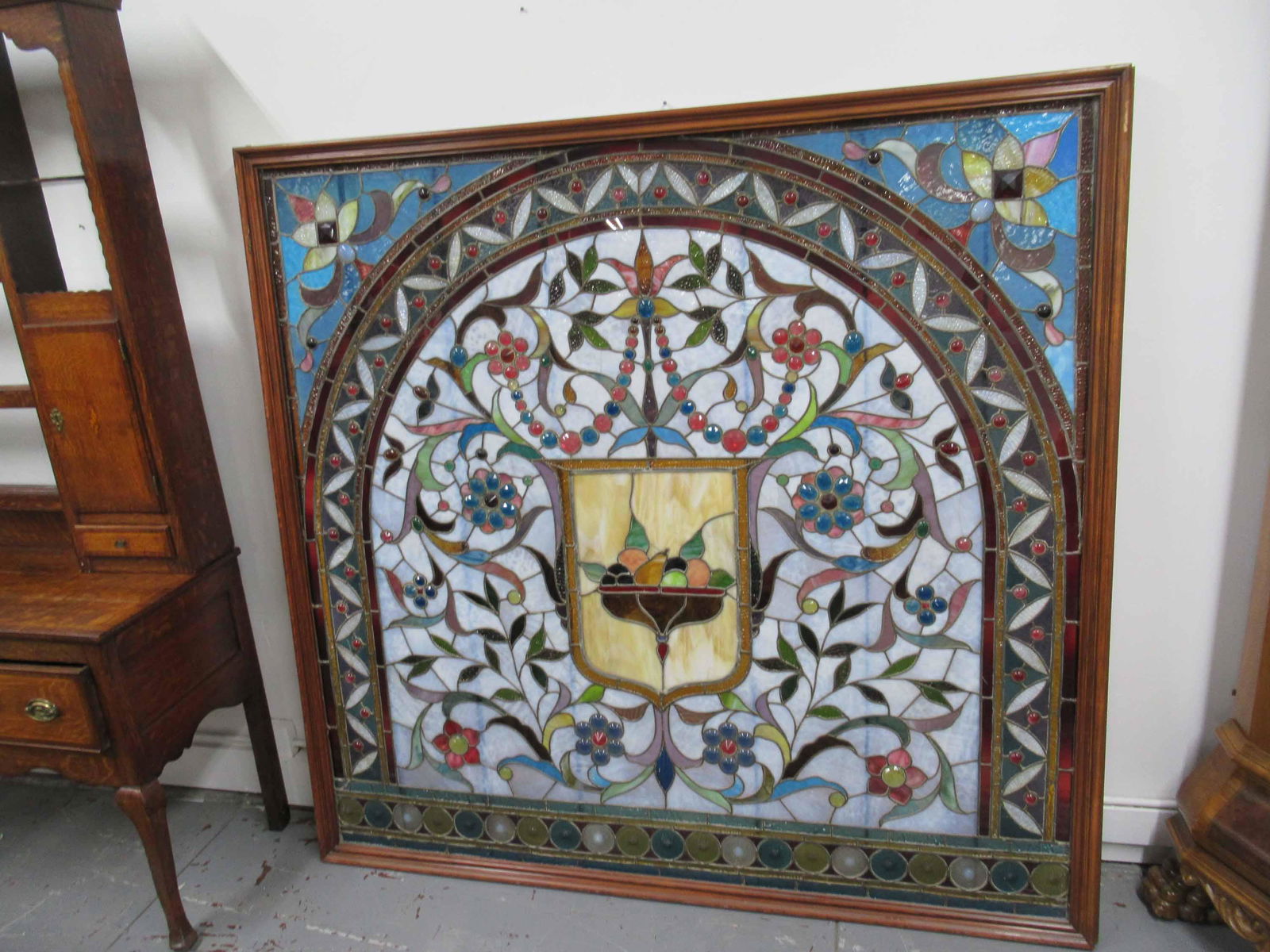 Antique Framed Large Stained Glass Panel (1 of 10)