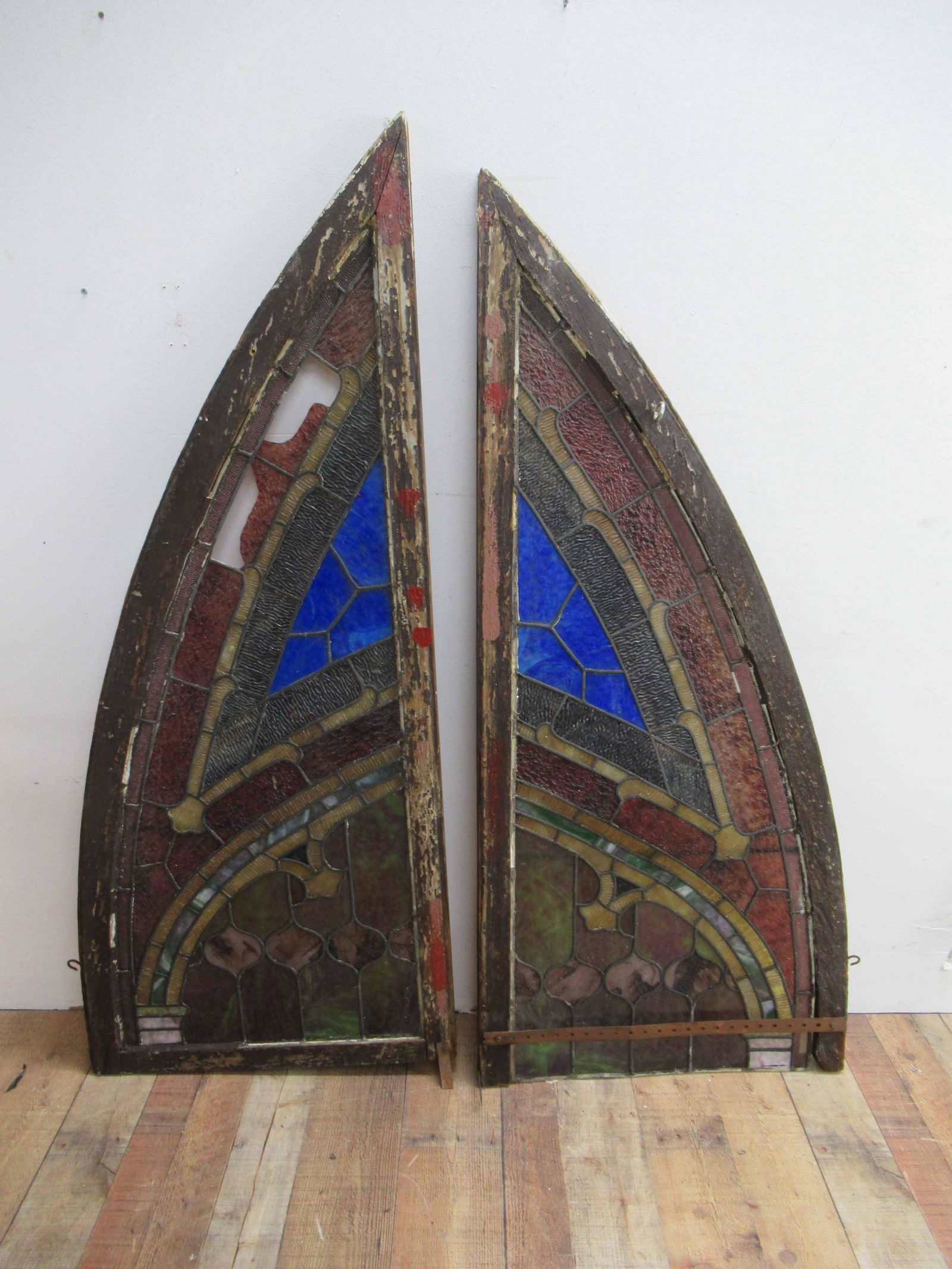 Antique Pair of Arched Stained Glass Window Panel (1 of 8)
