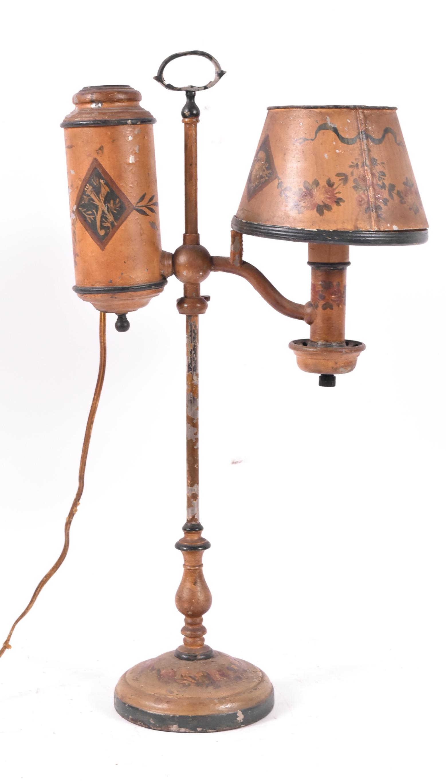 French Painted and Stenciled Tole Student Lamp (1 of 6)