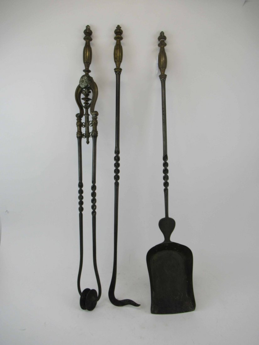 Antique Set of Wrought Iron and Brass Fire Tools (1 of 7)