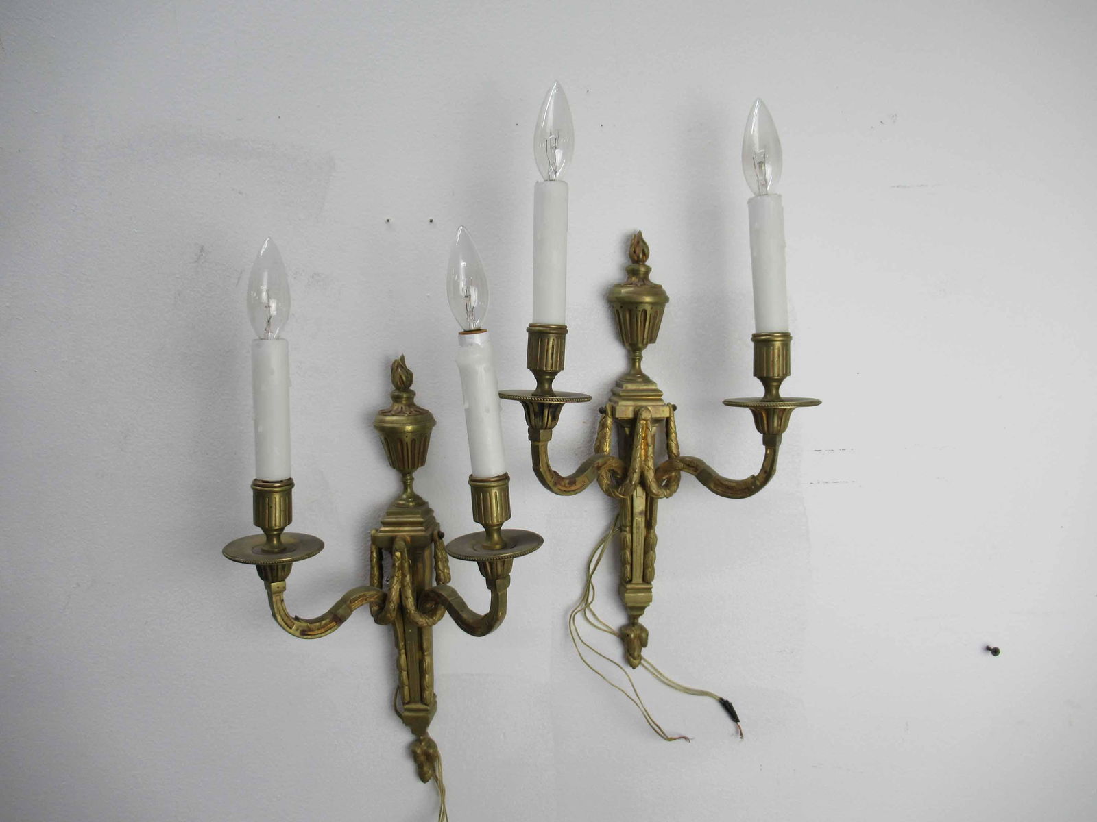 Pair of Bronze Two Light Torch Form Wall Sconces (1 of 6)