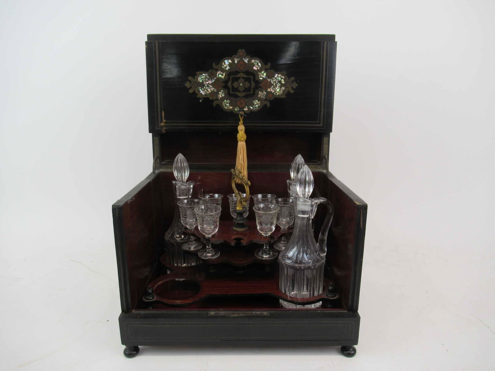 Antique French Tantalus Box Mother Of Pearl Inlay (1 of 10)