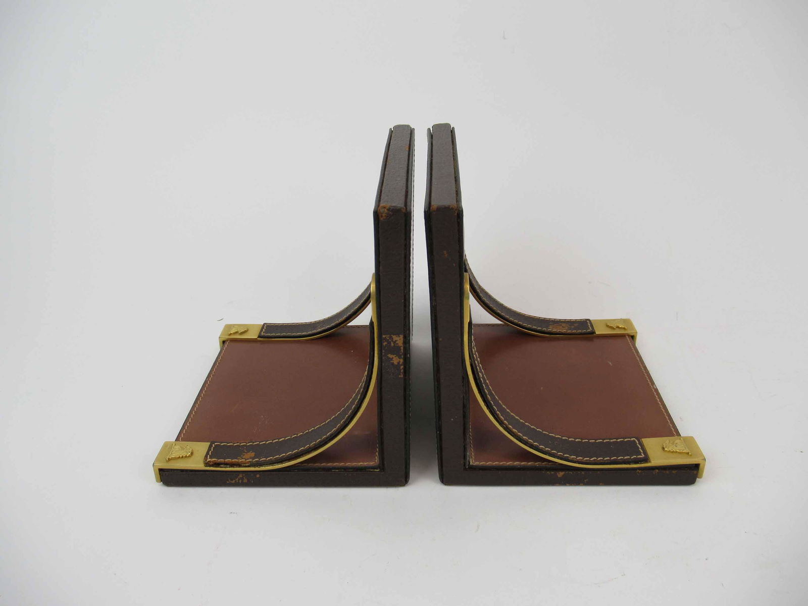 Pair of Vintage Brown Leather Mark Cross Bookends (1 of 7)