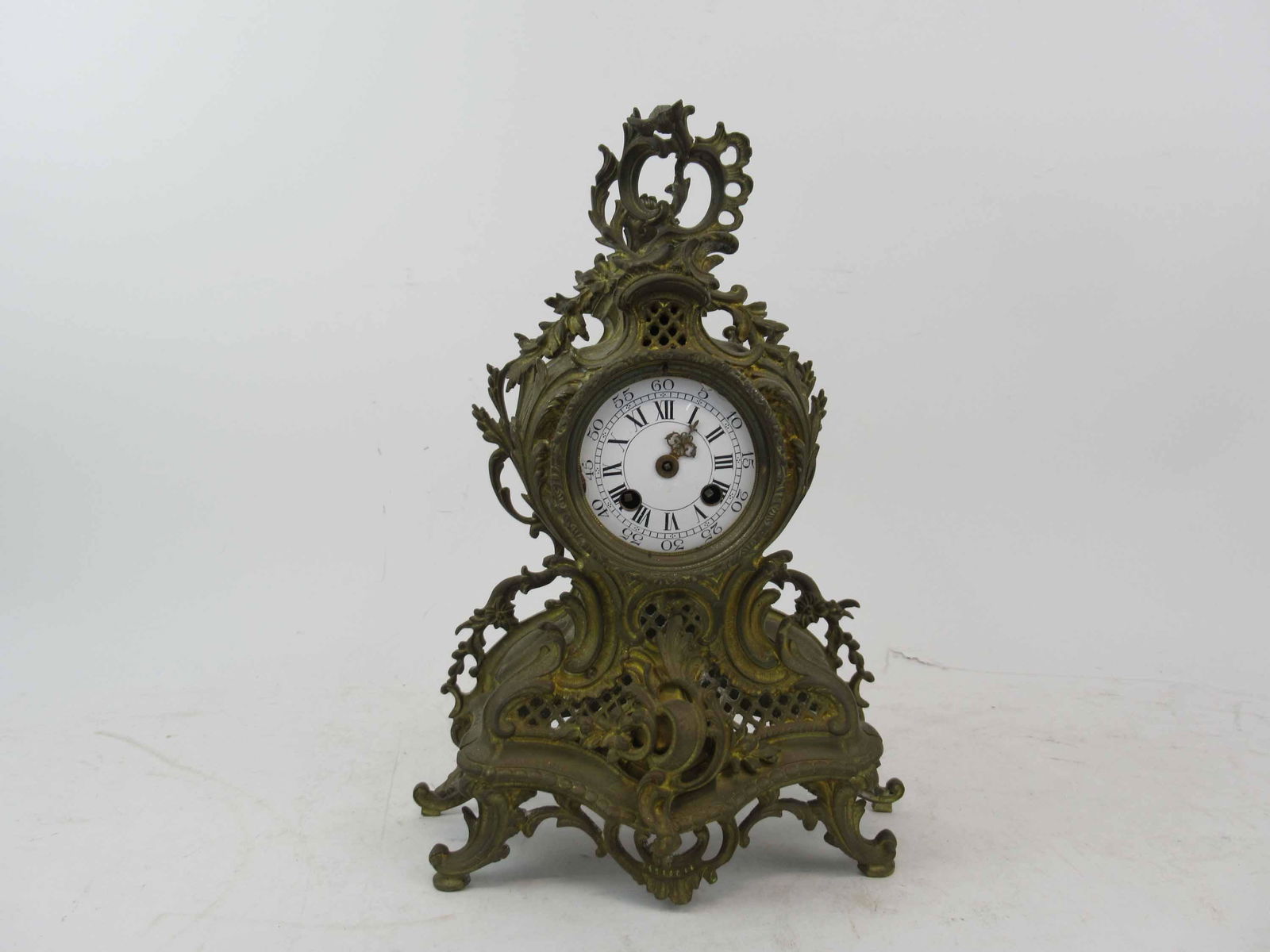 French Patinated Metal Mantle Clock (1 of 8)