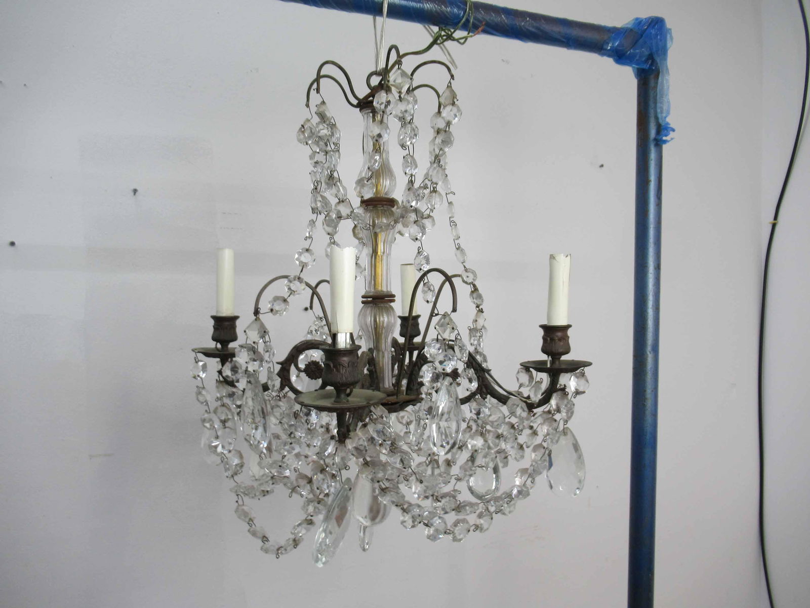 Antique 4 Light Crystal Prism Hanging Chandelier (1 of 6)