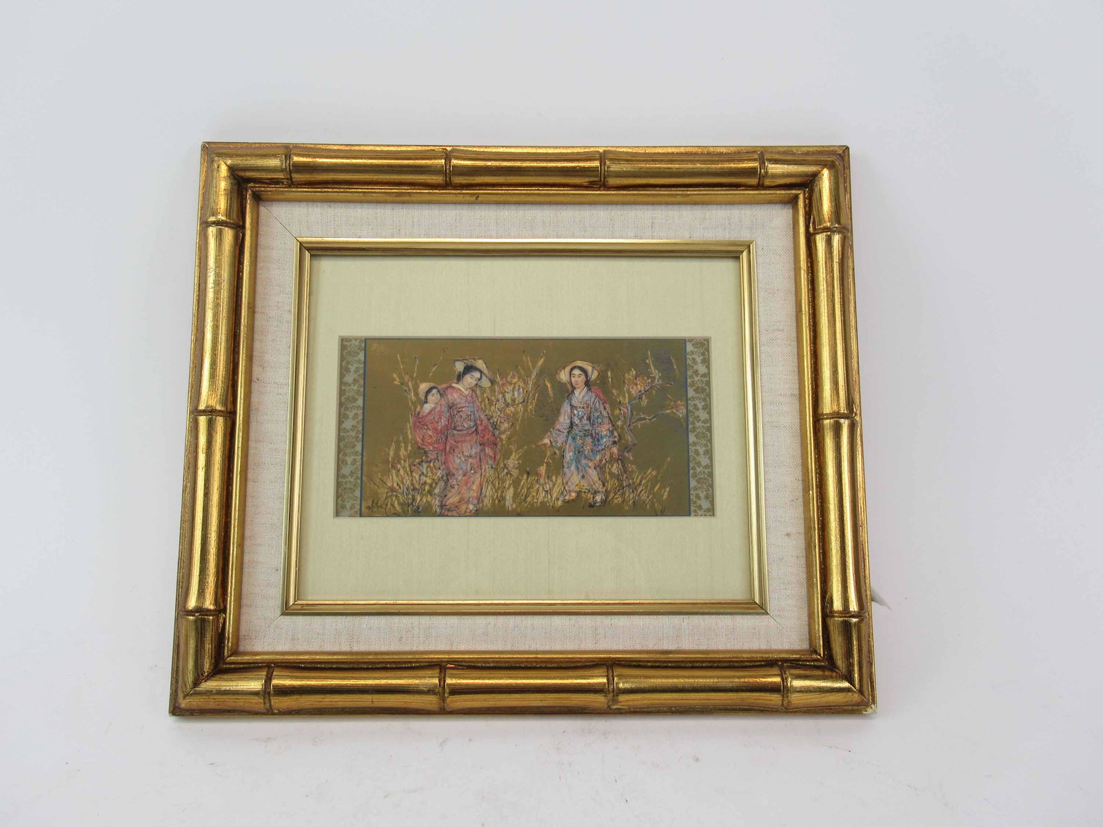 Framed Print of Geisha in Field: Framed Print of Geisha in Field. Used condition. Framed size 12" tall x 14" long