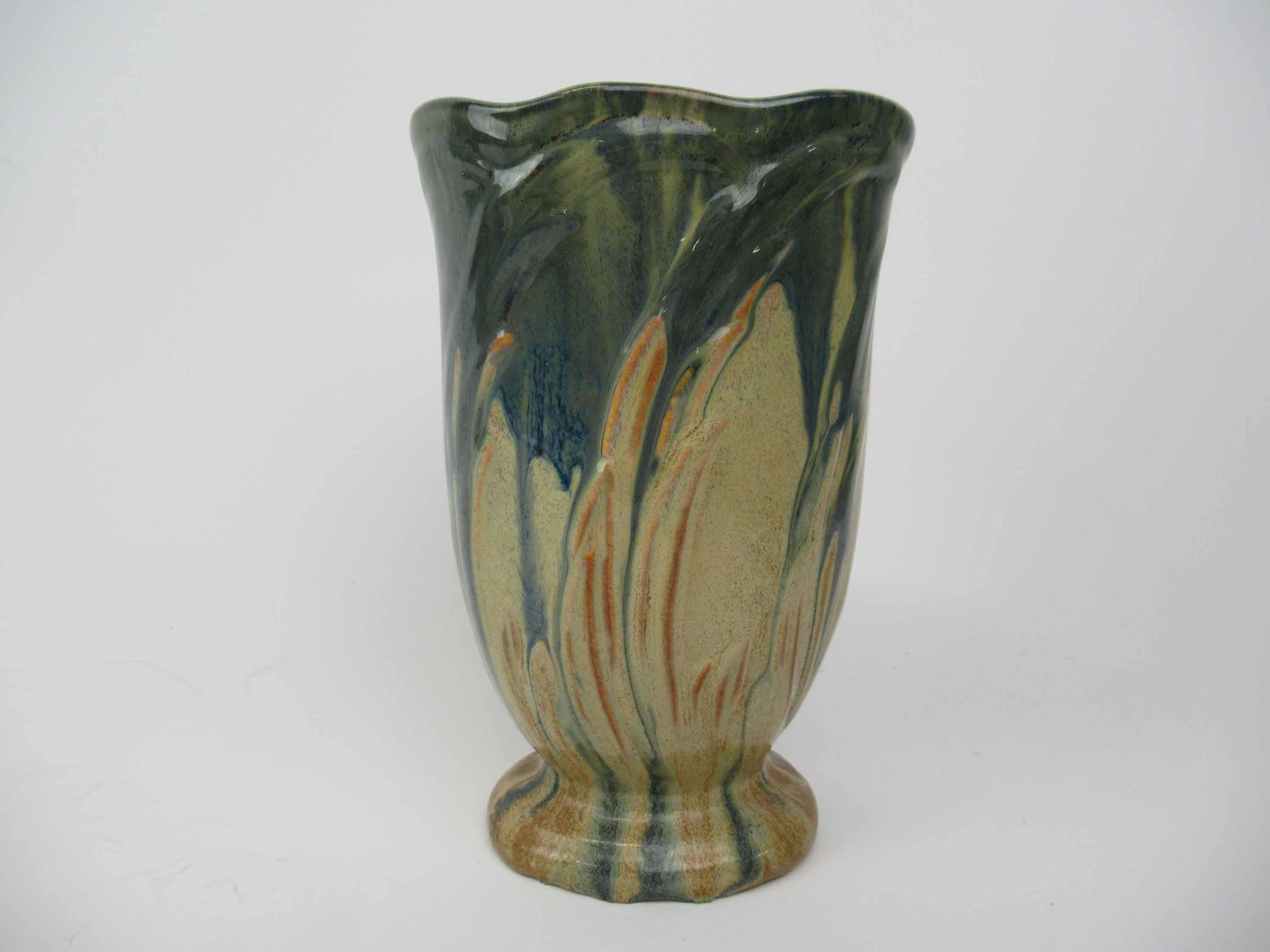 Fulper Art Pottery Vase # 4056: Fulper Art Pottery Vase # 4056. Used condition, 8" tall x 5" long x 3 3/4" wide.
