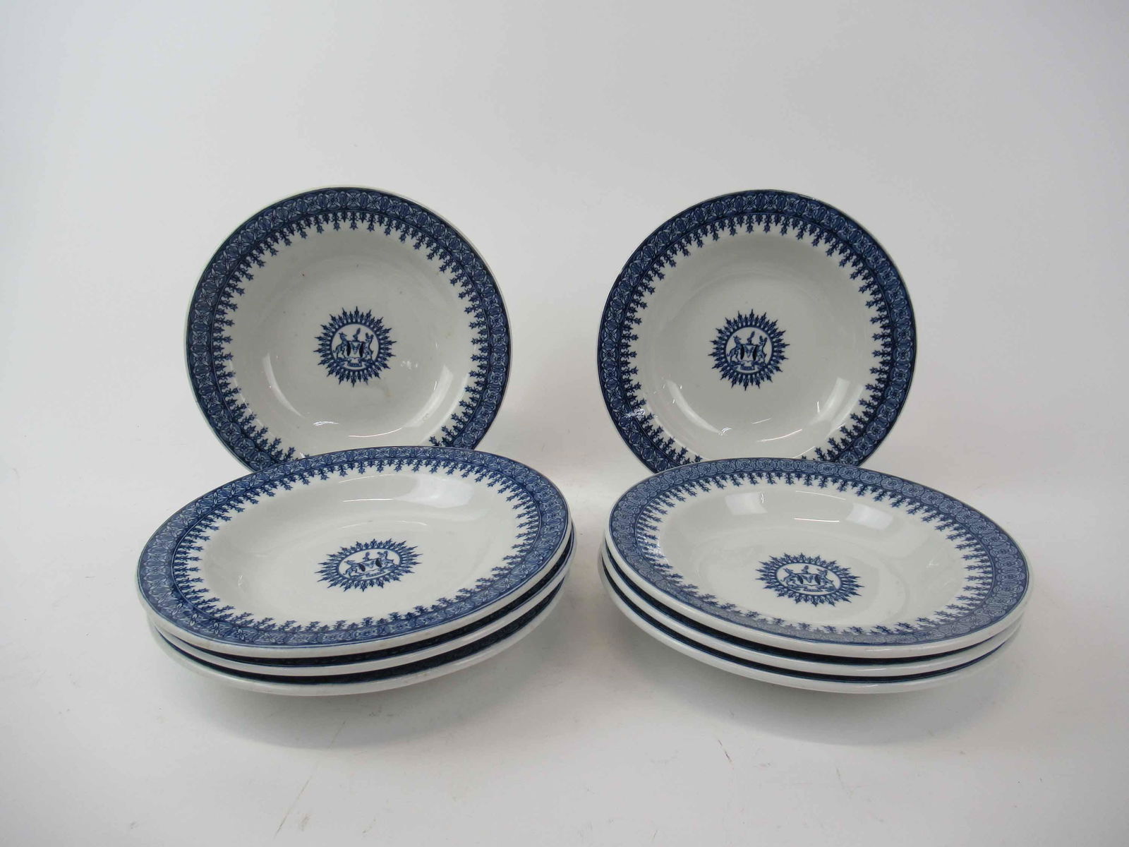 8 Shenango China Blue & White Rim Soup Bowls (1 of 6)