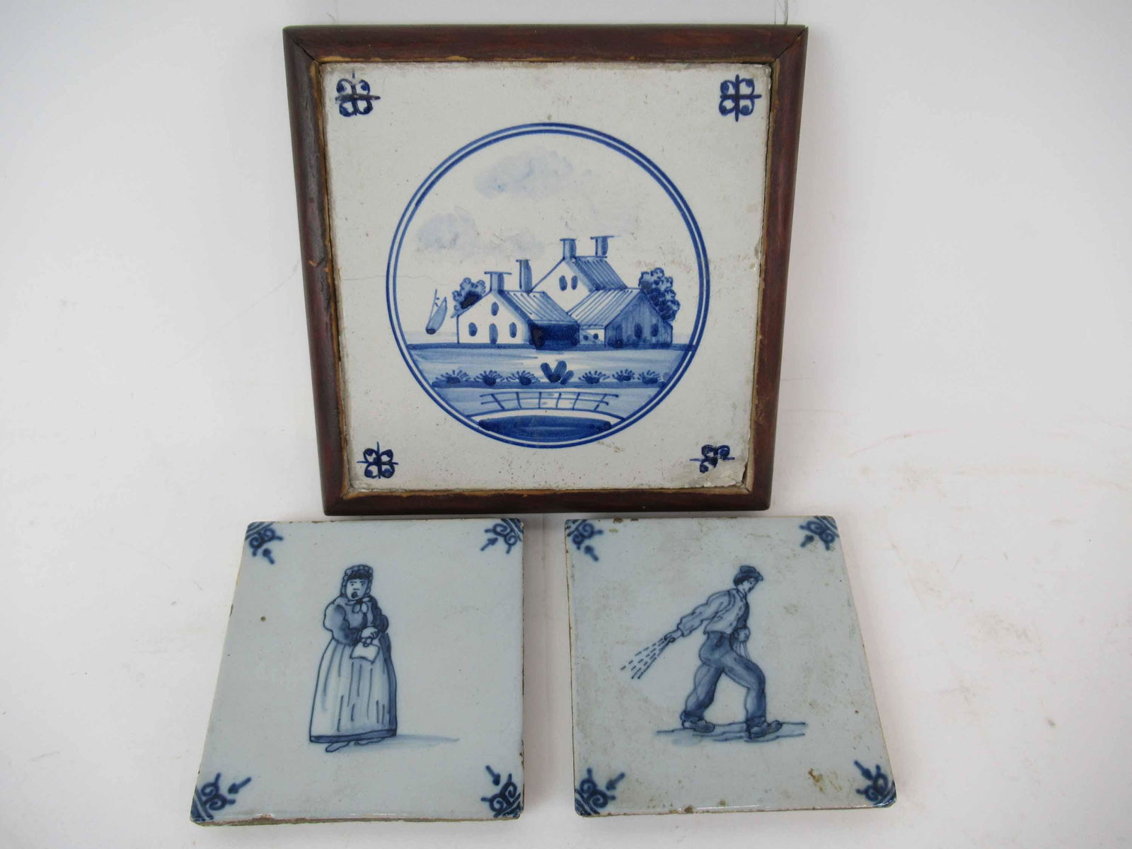 Three Vintage Blue and White Decorated Tiles (1 of 5)