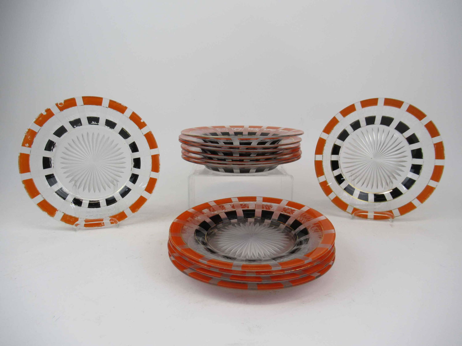 12 Vintage Etched Enameled Glass Salad Plates (1 of 4)