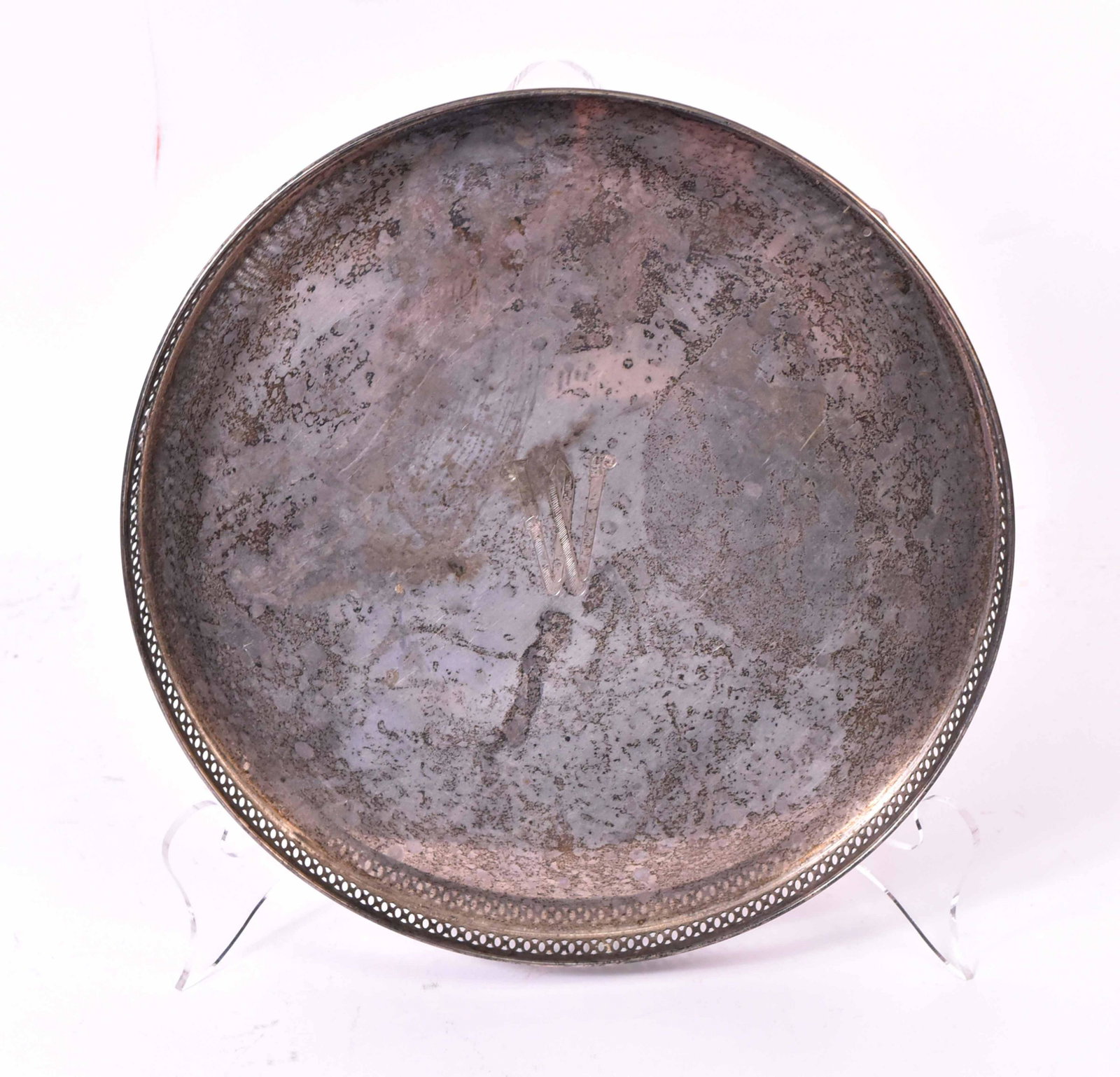 Tuttle Sterling Silver Gallery Circular Tray: Raised on four bun feet, centered monogram "W", engraved on reverse " Rebecca Downey White Alfred Holmes White July 28th 1903-1952, 12-1/8"d, weight approx. 28 T.O. Provenance: Property from the Estat