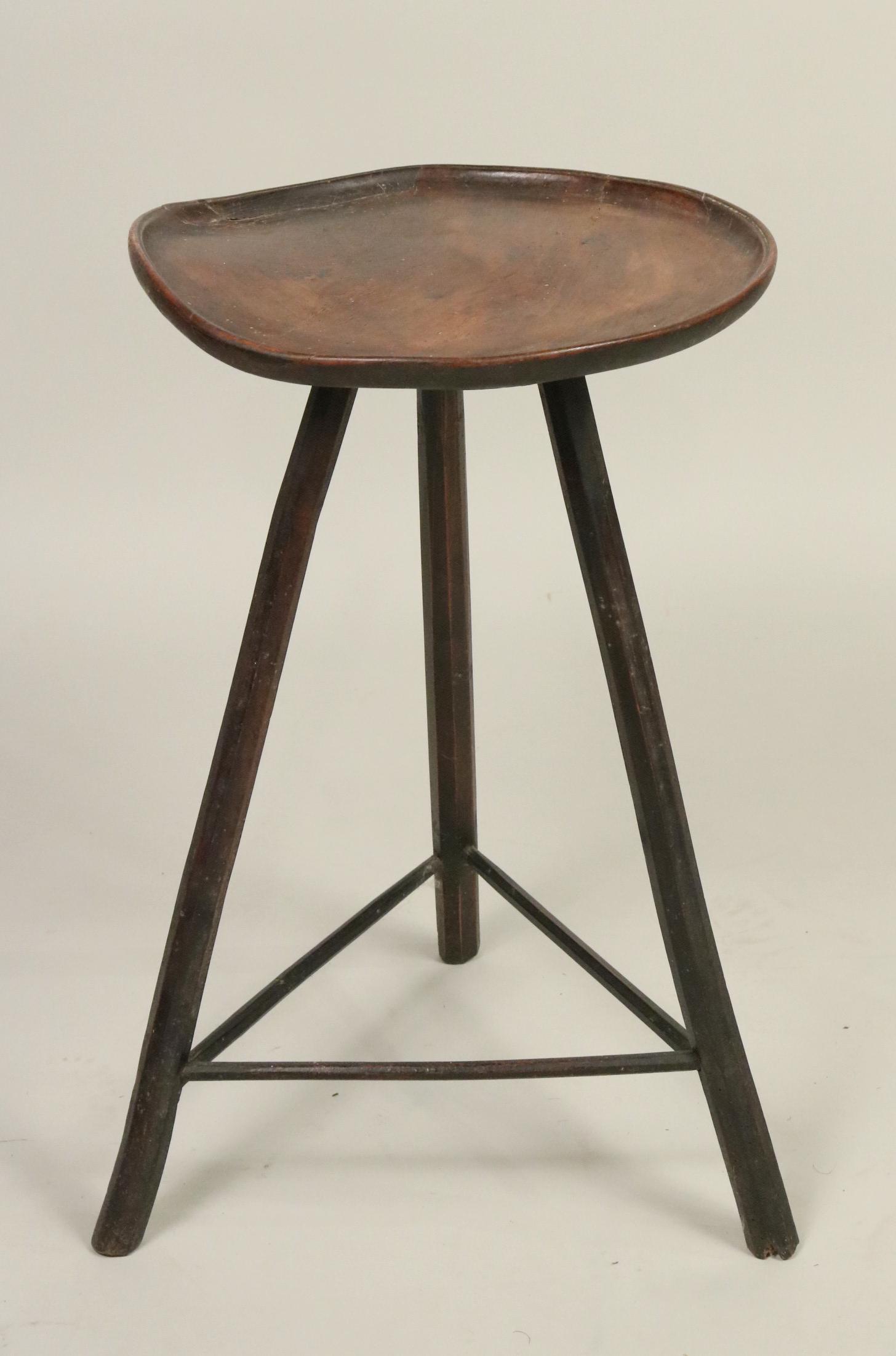 Jacobean Oak Tripod Table: English, 17th/18th C. Round top warped. 25"h x 16"dia. Provenance: Property from the Estate of Judith Applegate, Princeton, NJ.