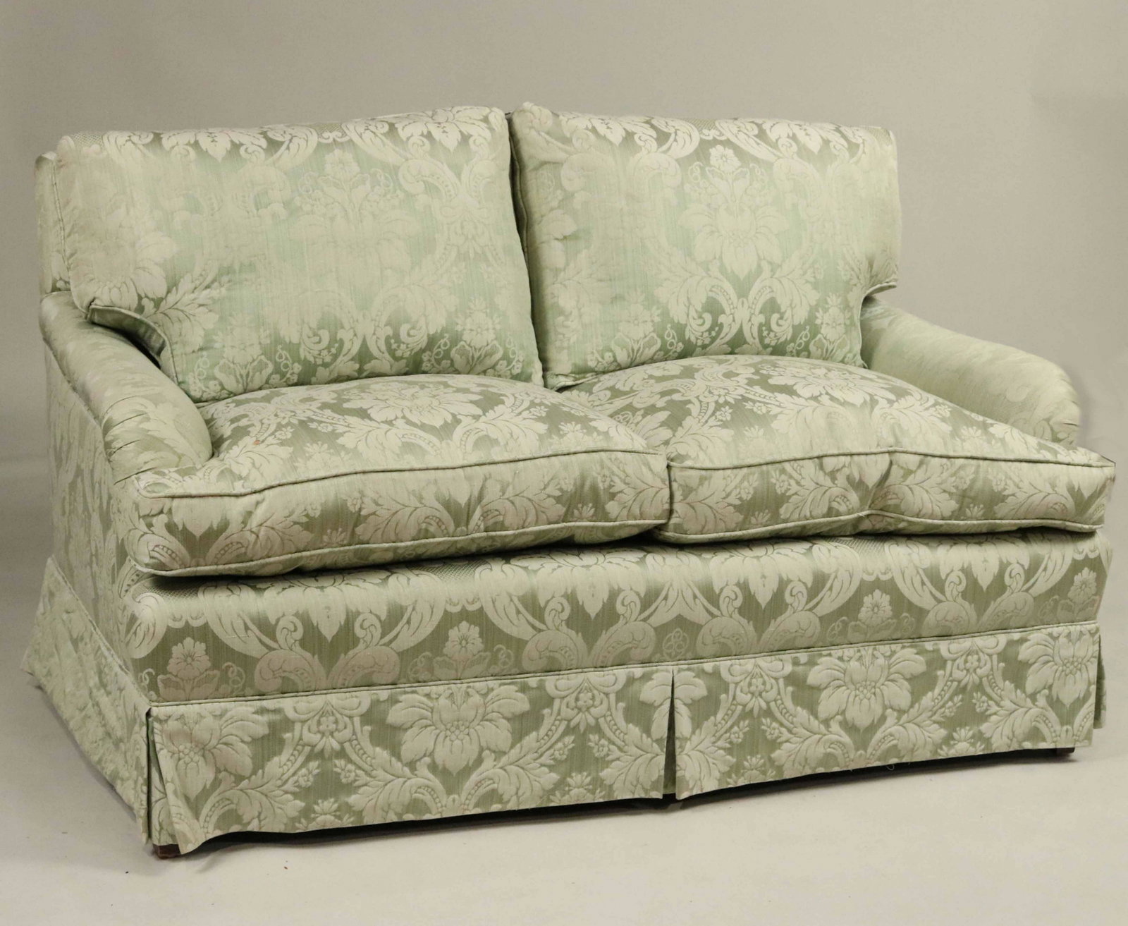 Federal Style Green-Upholstered Settee: 20th C. 30-1/2"h x 4'6-1/2"w x 28"d
