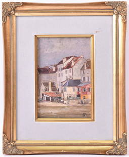 Oil on Board French Street Scene, Leo Gausson: Leo (Louis Leon) Gausson, (French 1860 - 1944) Monogrammed l.r. and verso inscribed with artist name. Size: 9 1/4"h x 6 1/4"w