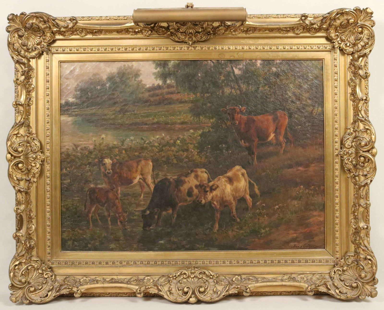 Oil on Canvas, Cows in Stream, Edmund Osthaus (1 of 8)