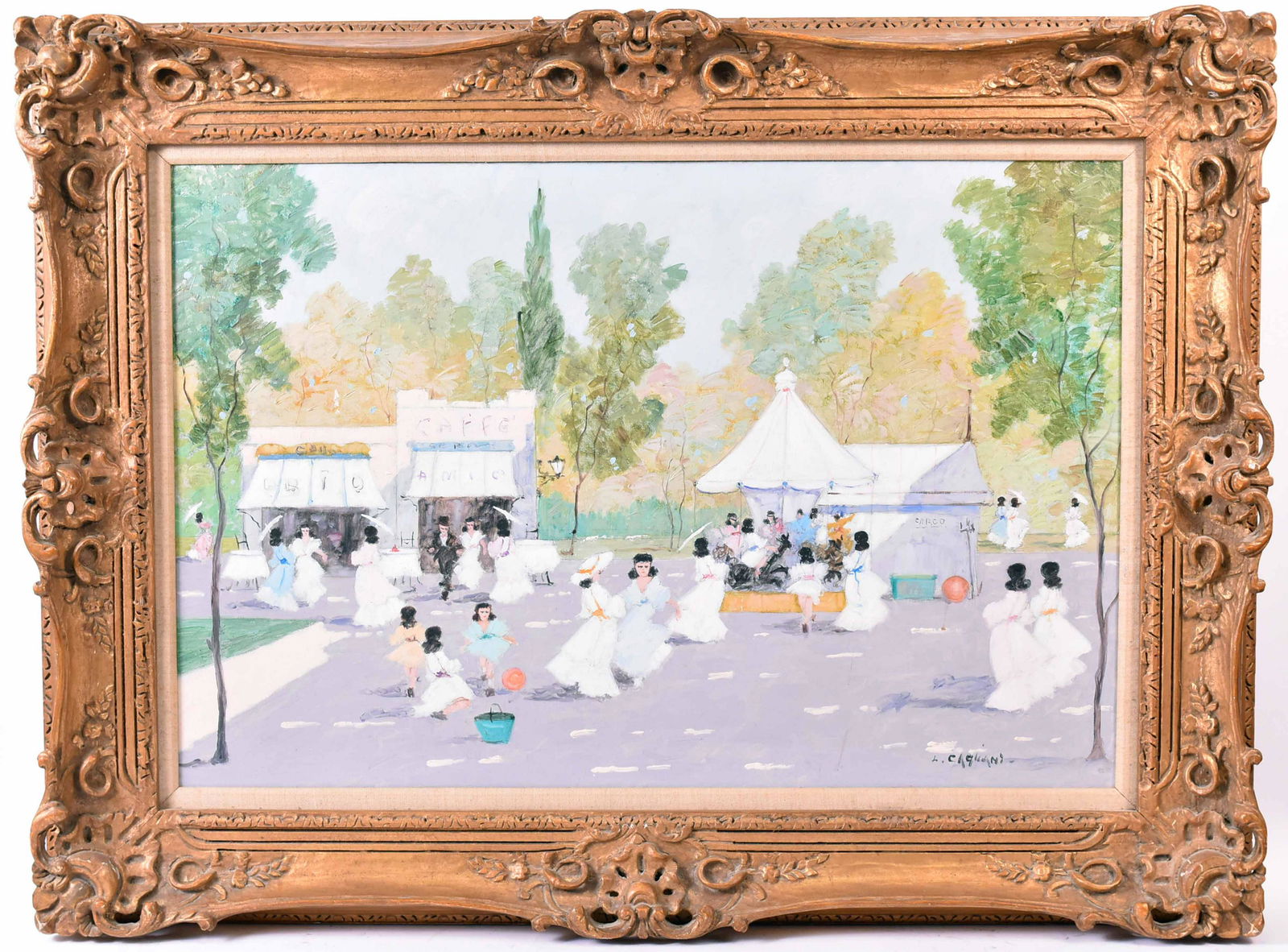 Oil on Canvas, Outdoor Cafe Scene, Luigi Cagliani (1 of 4)