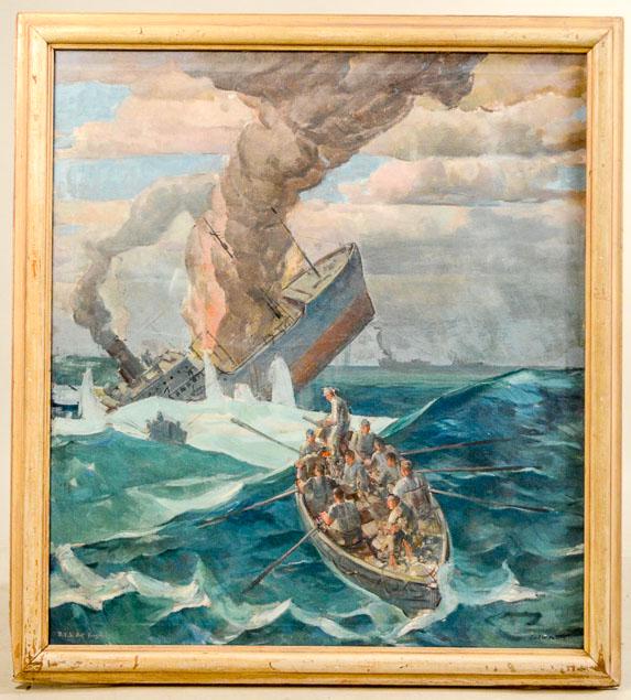 Oil on Canvas, Sinking Battleship, Carl W. Peters (1 of 5)