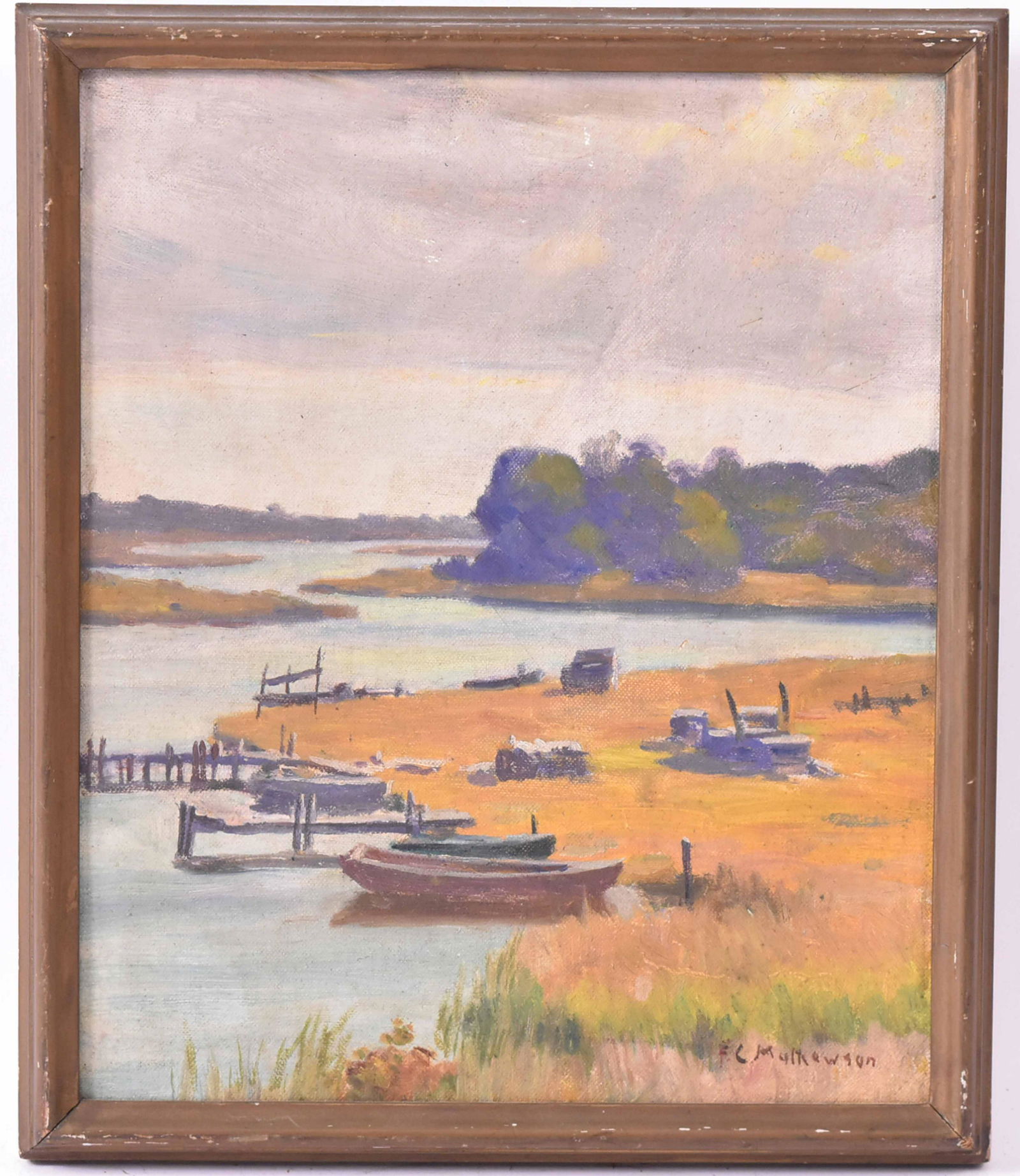 Oil on Panel, Boats on River, Frank Mathewson (1 of 5)