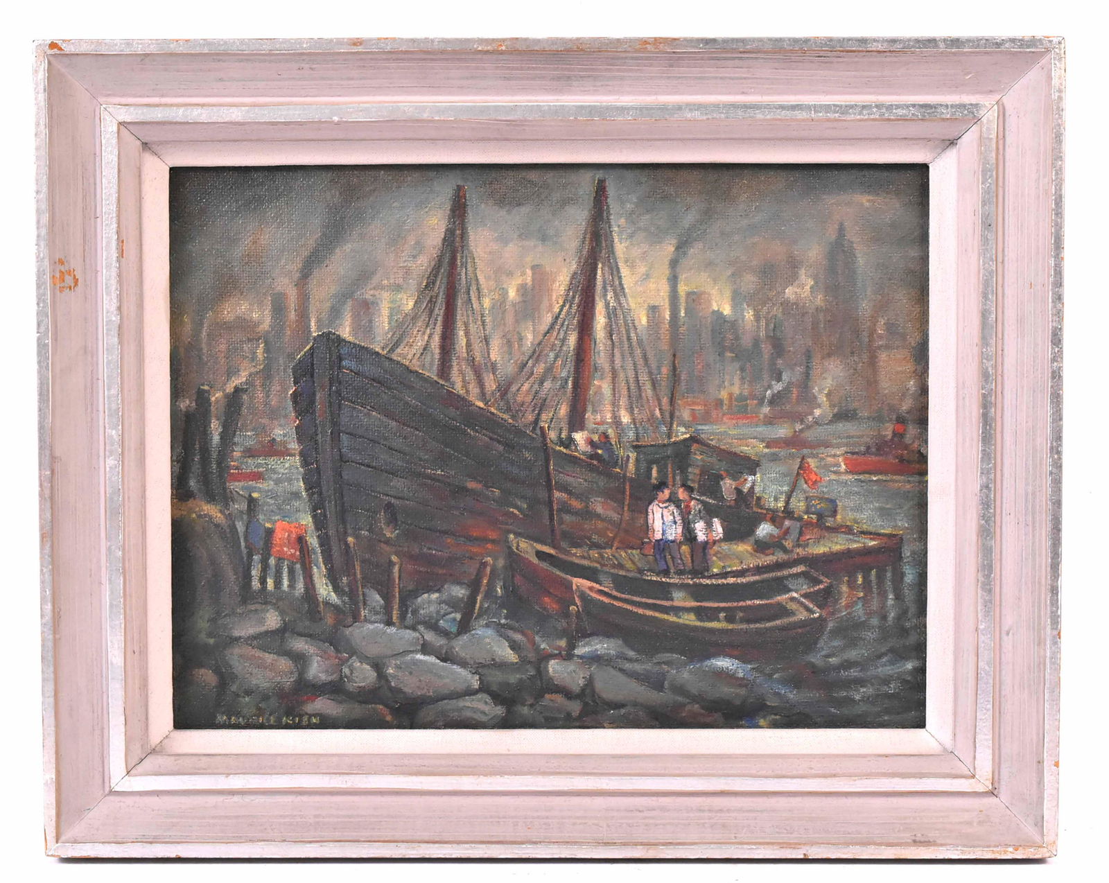 Oil on Panel, Harbor Scene, Maurice Kish (1 of 6)