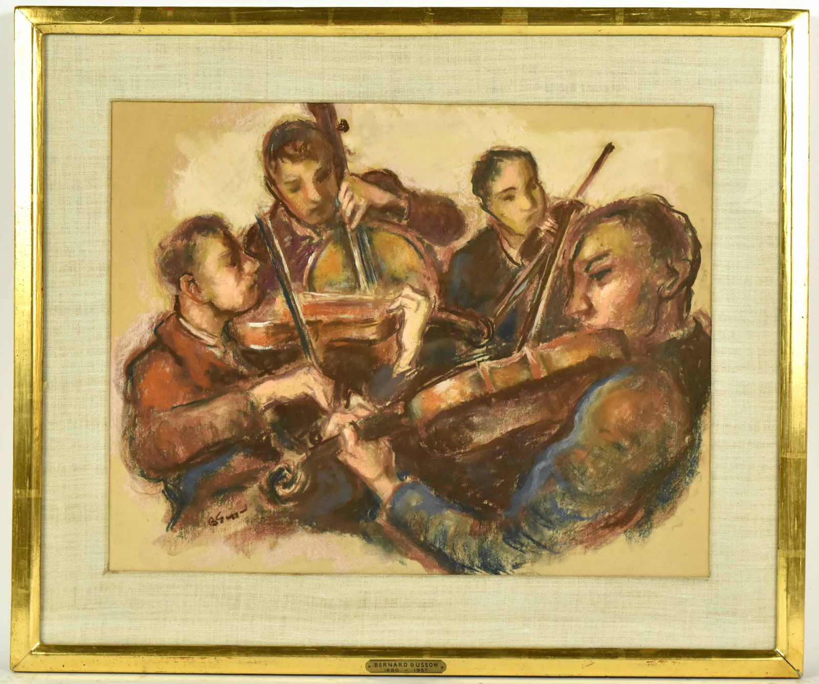 Pastel on Paper, Four Minstrels, Bernard Gussow: (American, 1881-1957) signed l.l. Sight size: 14-3/4"h x 19"w