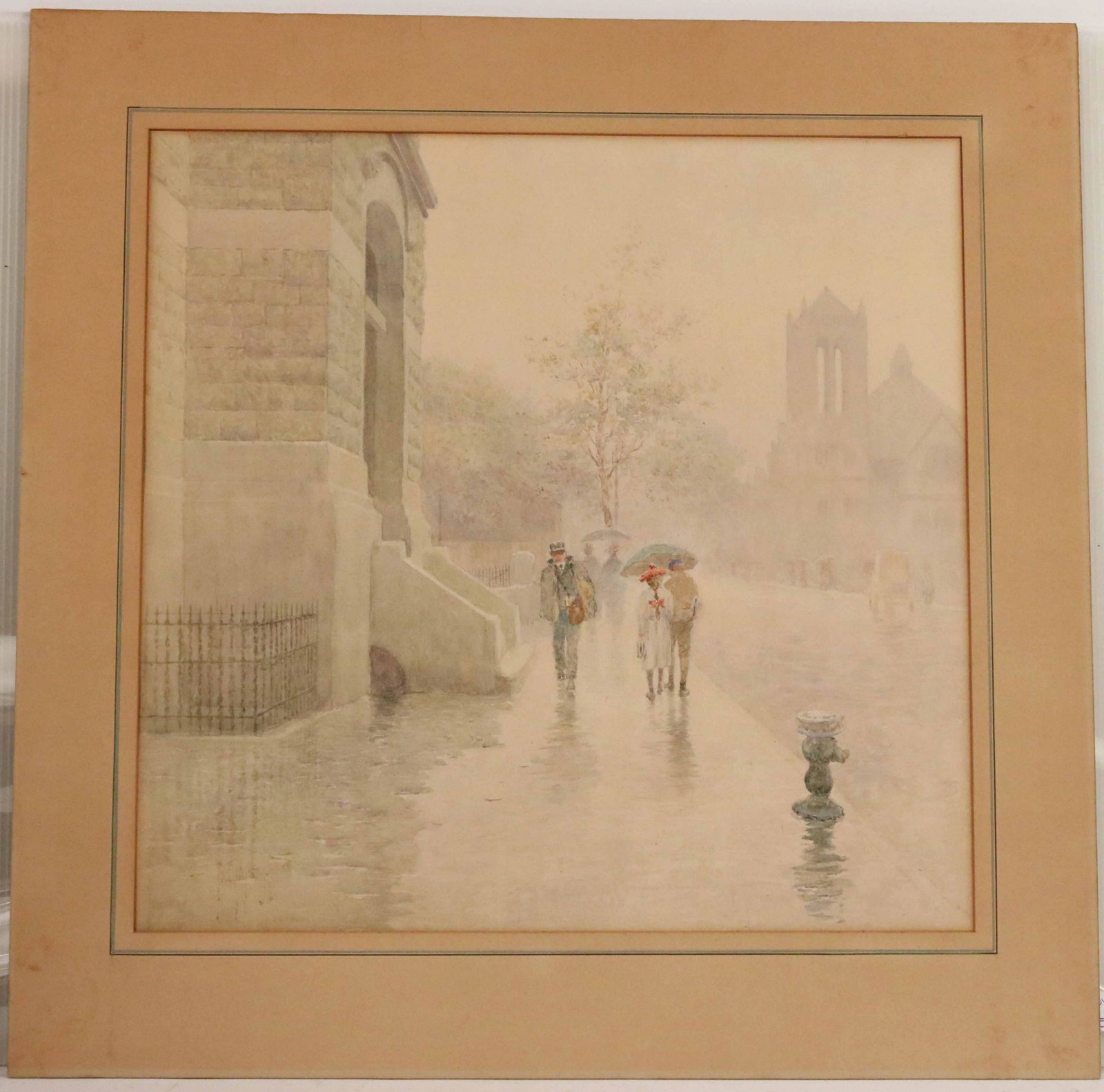 Watercolor, Figures Walking on Rainy Day (1 of 5)