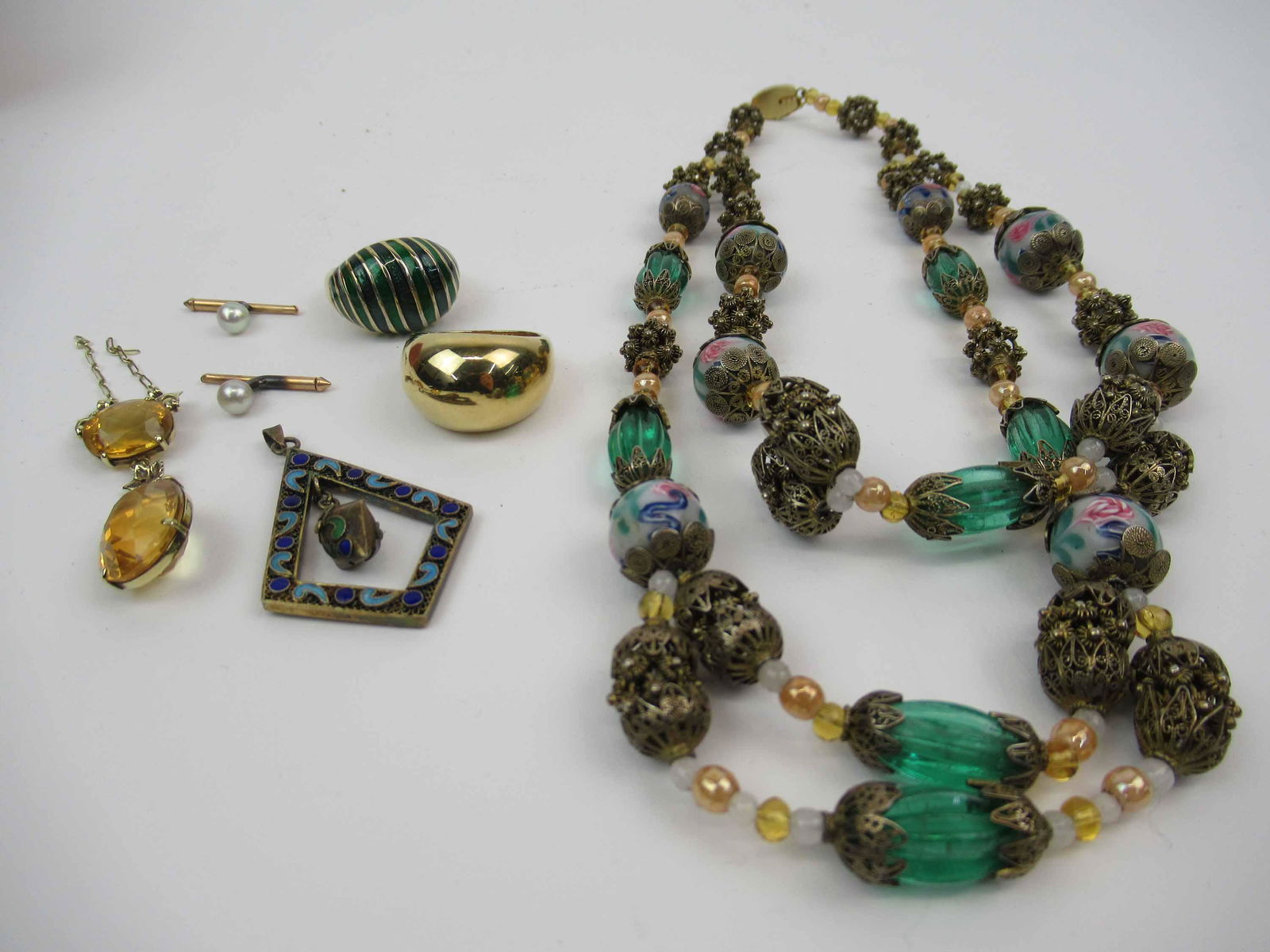 Asian Yellow Gold Enamel & Beaded Necklace (1 of 6)