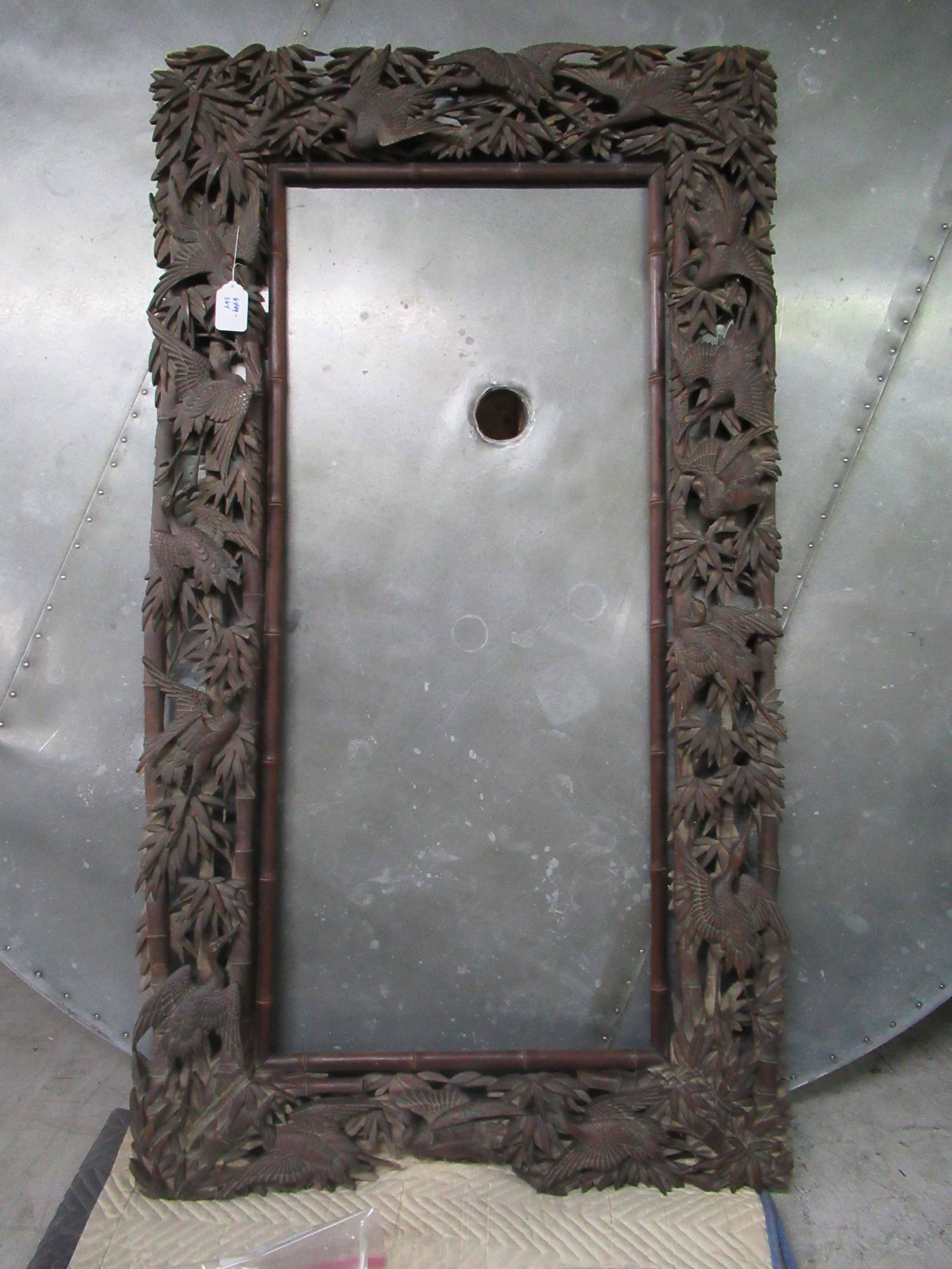 Large Carved Asian Mirror with Cranes and Bamboo (1 of 9)