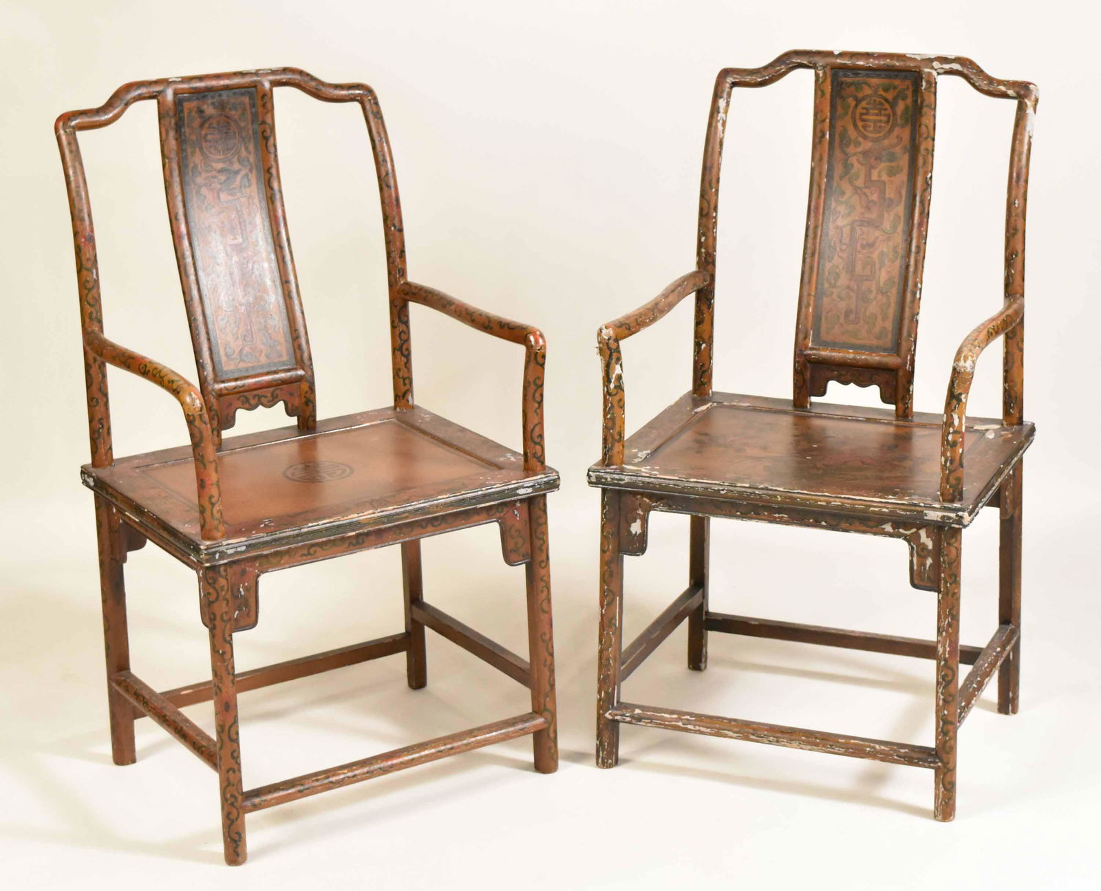 Two Similar Chinese Lacquered Open Armchairs (1 of 6)