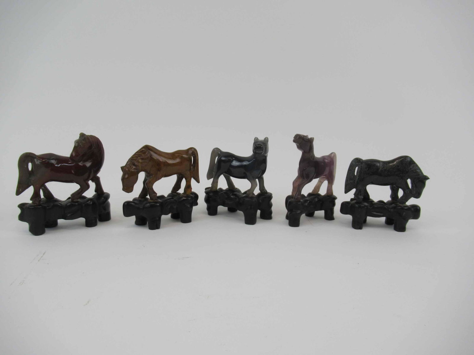 5 Assorted Stone Carved Horses on Hardwood Bases (1 of 9)