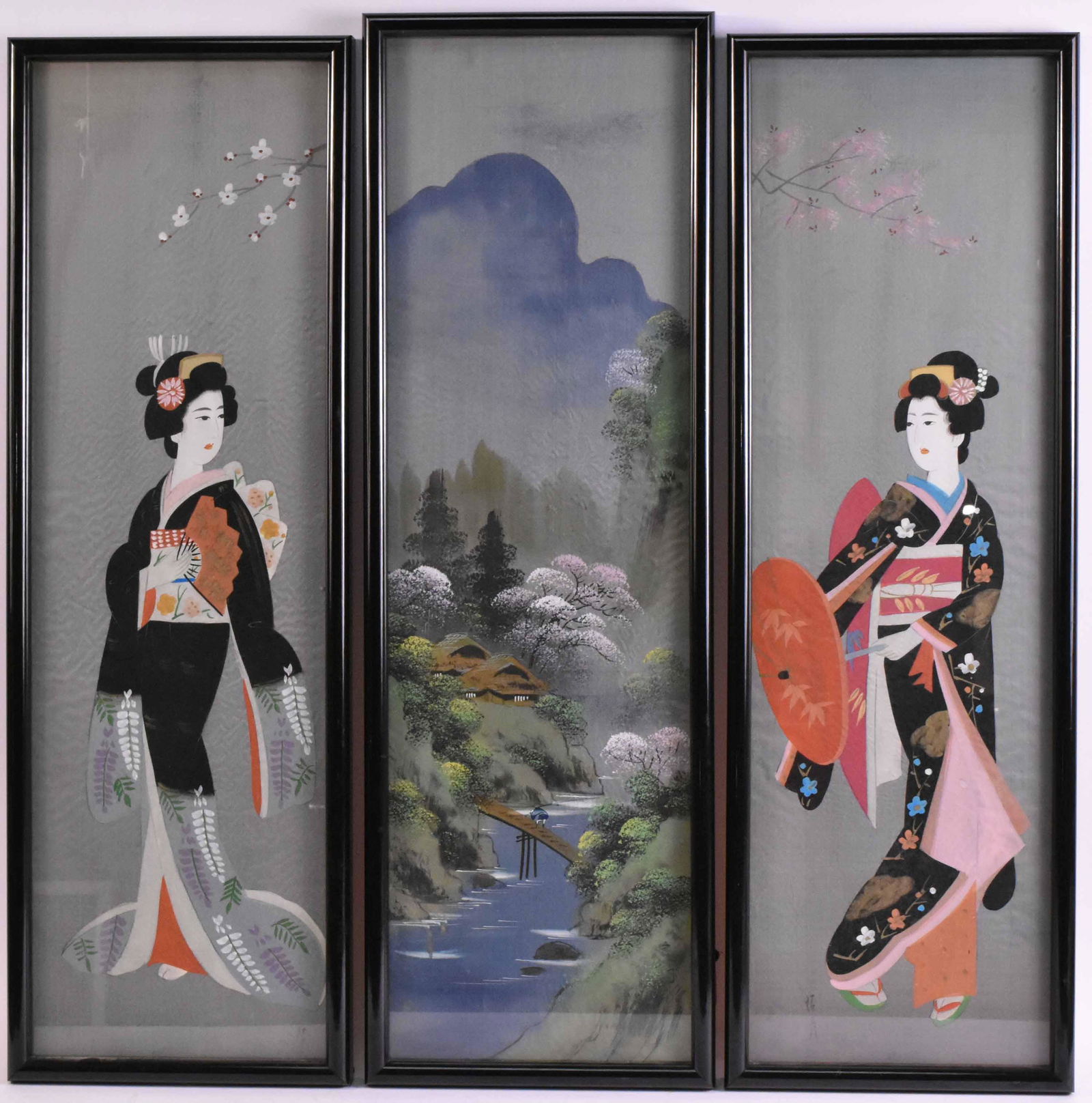 Three Hand-Painted Silk Panels (1 of 6)