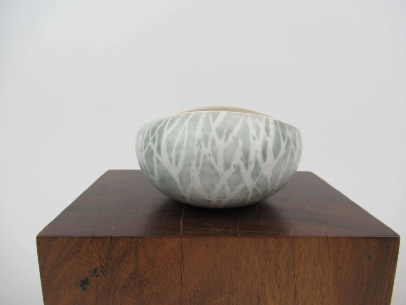 Modern Asymmetrical Birch Tree Style Bowl: Modern Asymmetrical Birch Tree Style Bowl. Marked, "AD" or "AC" on base. Used condition, interior scratches. 5"dia.
