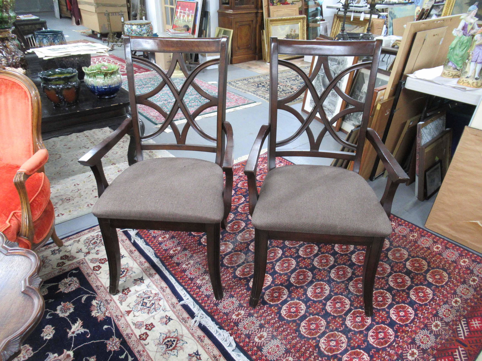 Pair of Modern Dark Stained Open Armchairs (1 of 5)