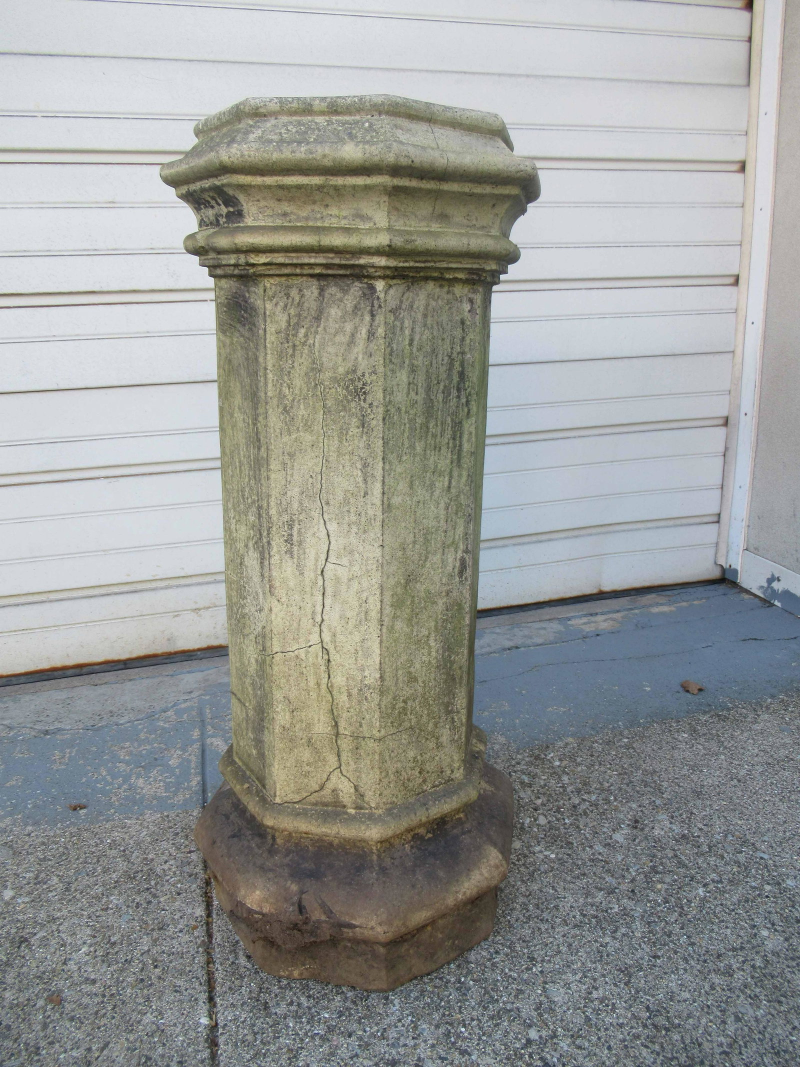Edwardian Style Hexagonal Cast-Stone Chimney Pot: Edwardian Style Hexagonal Cast-Stone Chimney Pot. Wear, losses, surface distress. 37-1/2"h