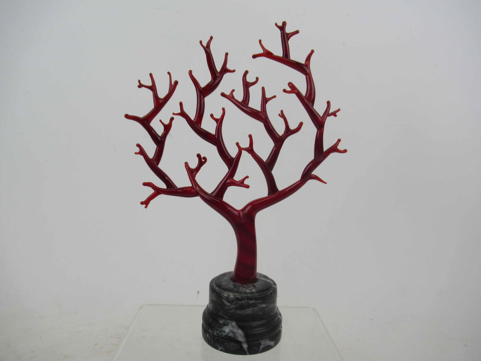 Red Glass Art Coral Sculpture on Marble Base (1 of 3)