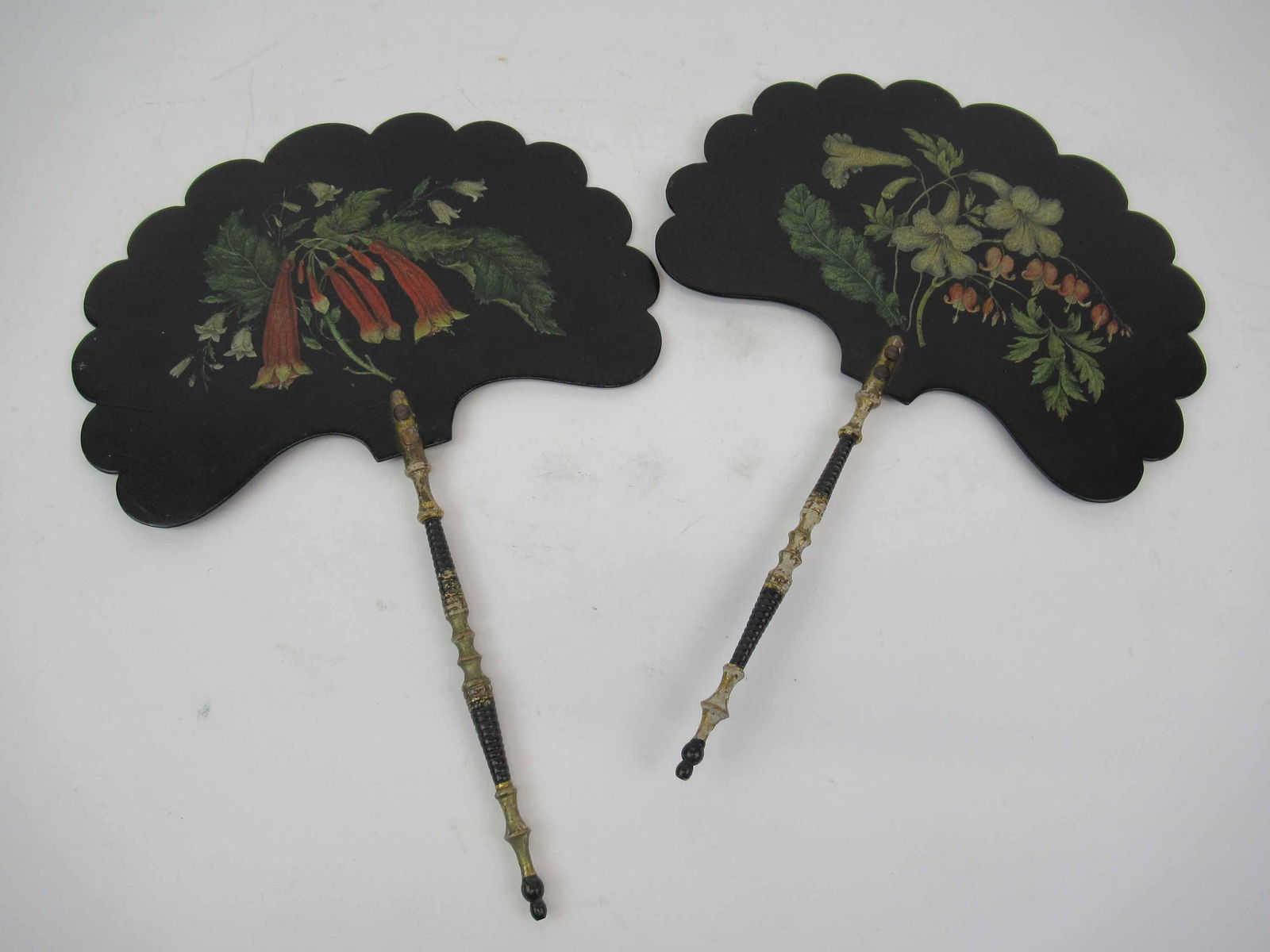 Pair of Victorian Black Lacquer Fans (1 of 6)