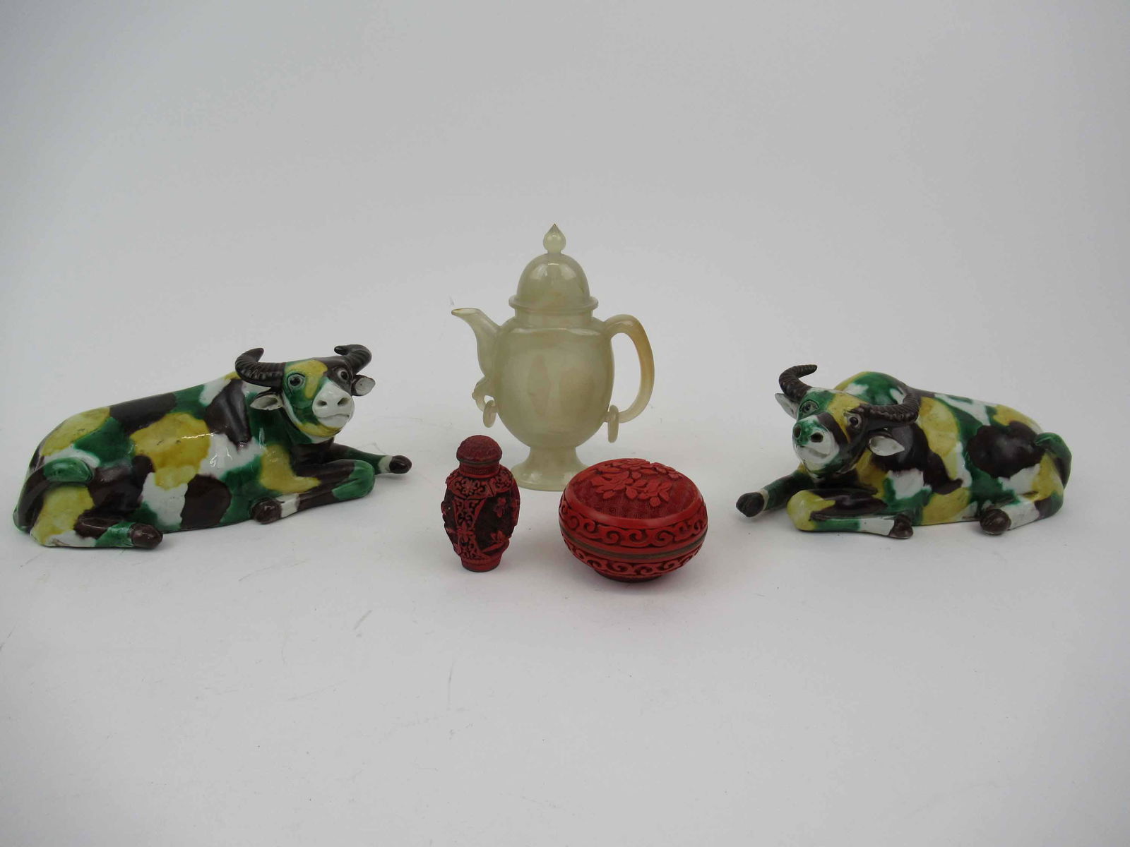 Pair of Chinese Polychrome Pottery Oxen (1 of 8)