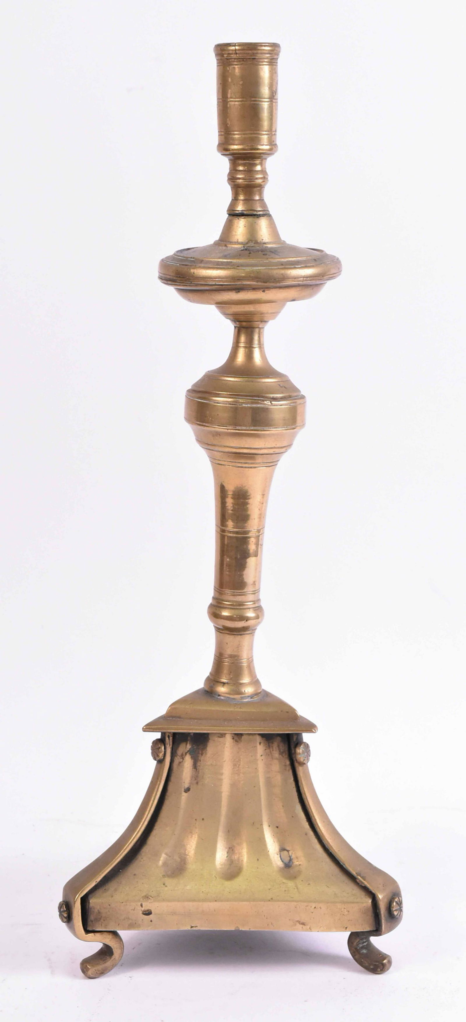 Antique Brass Triangle Base Candlestick (1 of 5)