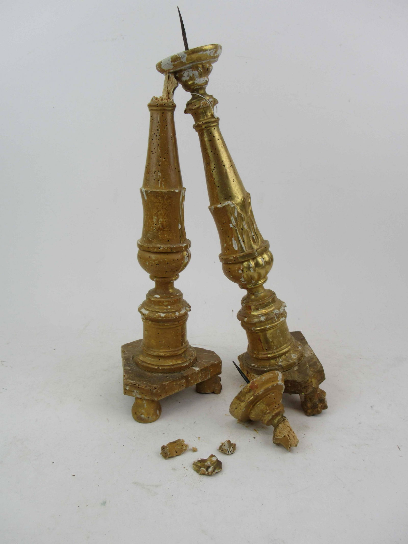 Antique Pair of Giltwood Pricket Sticks (1 of 4)