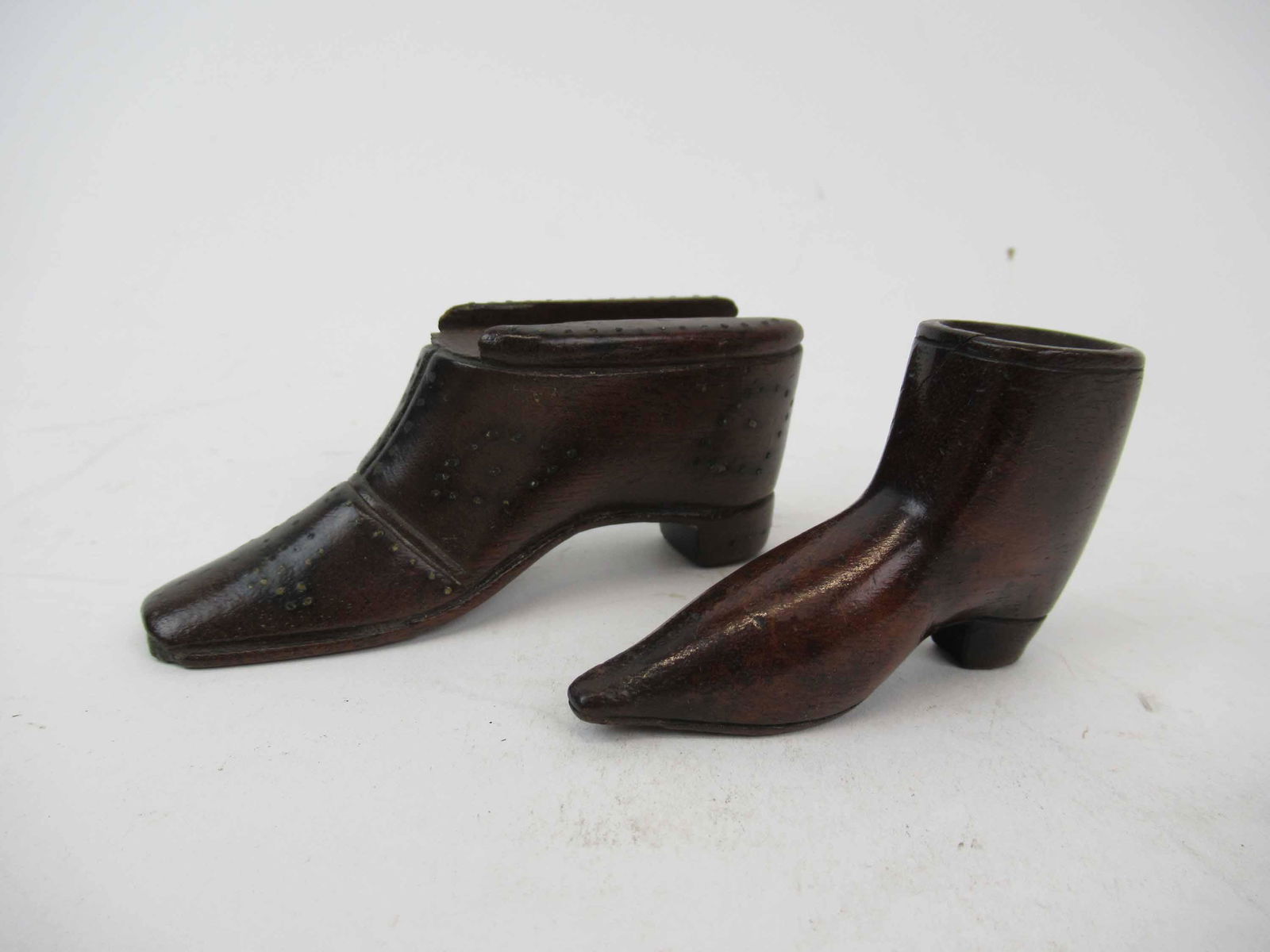 Two Antique Shoe Form Carved Wooden Snuff Boxes (1 of 5)