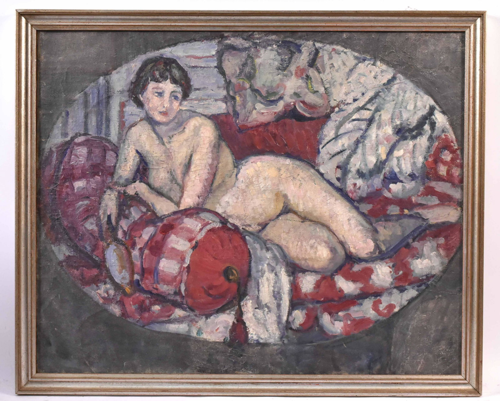 Oil on Canvas Reclining Nude Louis Sue: (French, 1875-1968) Verso stretcher has Louis Sue stamp. Size: 23"h x 28 1/2"w Provenance: A gift to consignor from the artist Louis Sue in Paris 1968. Provenance: Property from the Estate of Judith A