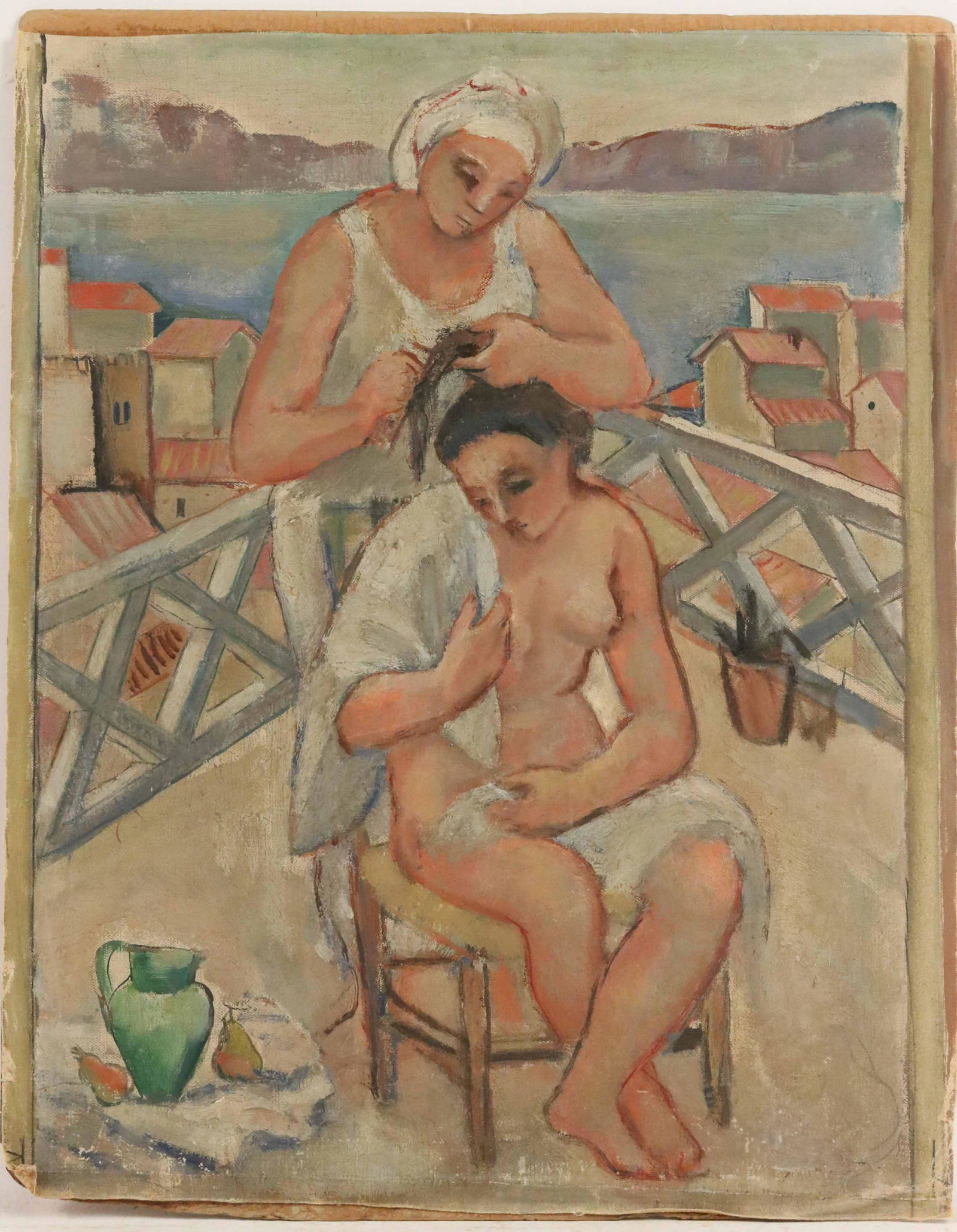Oil on Canvas on Board, Two Women on Balcony (1 of 8)