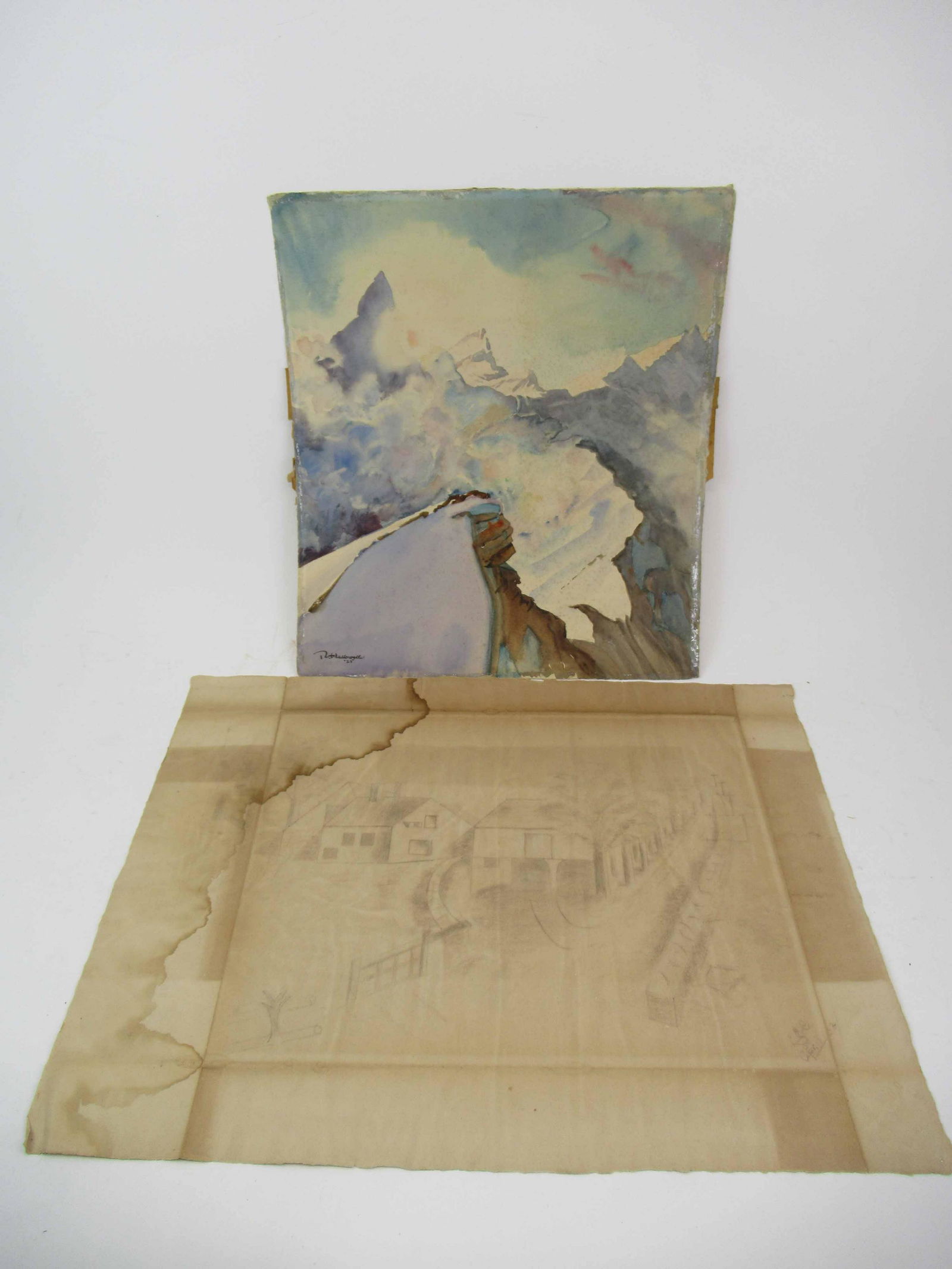 Robert Hallowell Watercolor of Snowy Mountains (1 of 5)