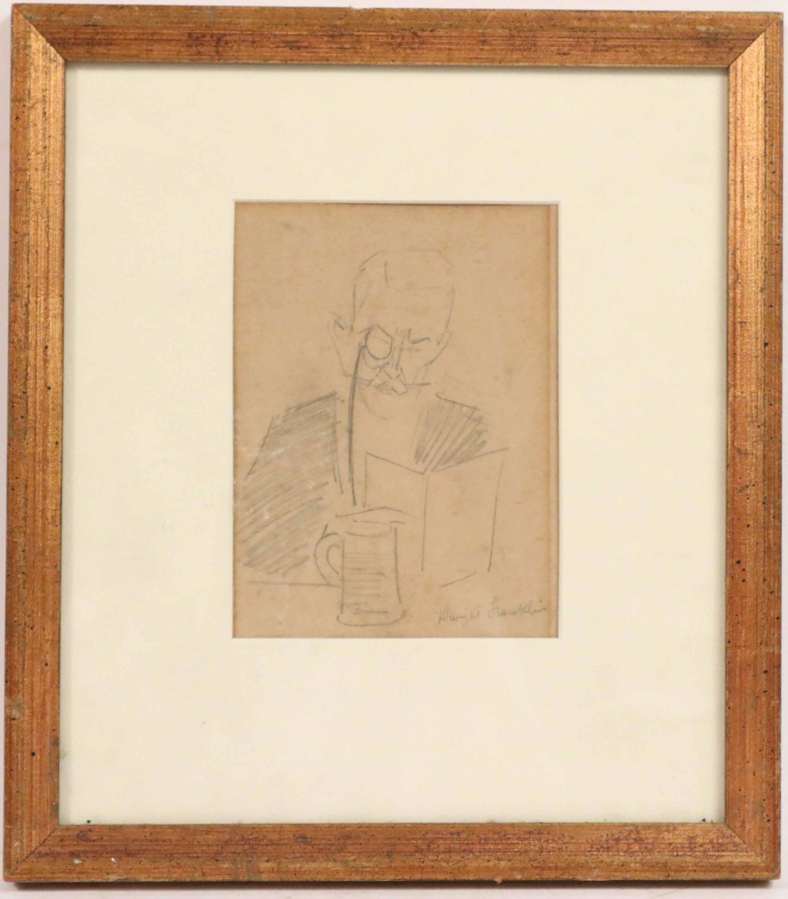 Pencil Drawing, Man Reading, Dwight Franklin (1 of 3)