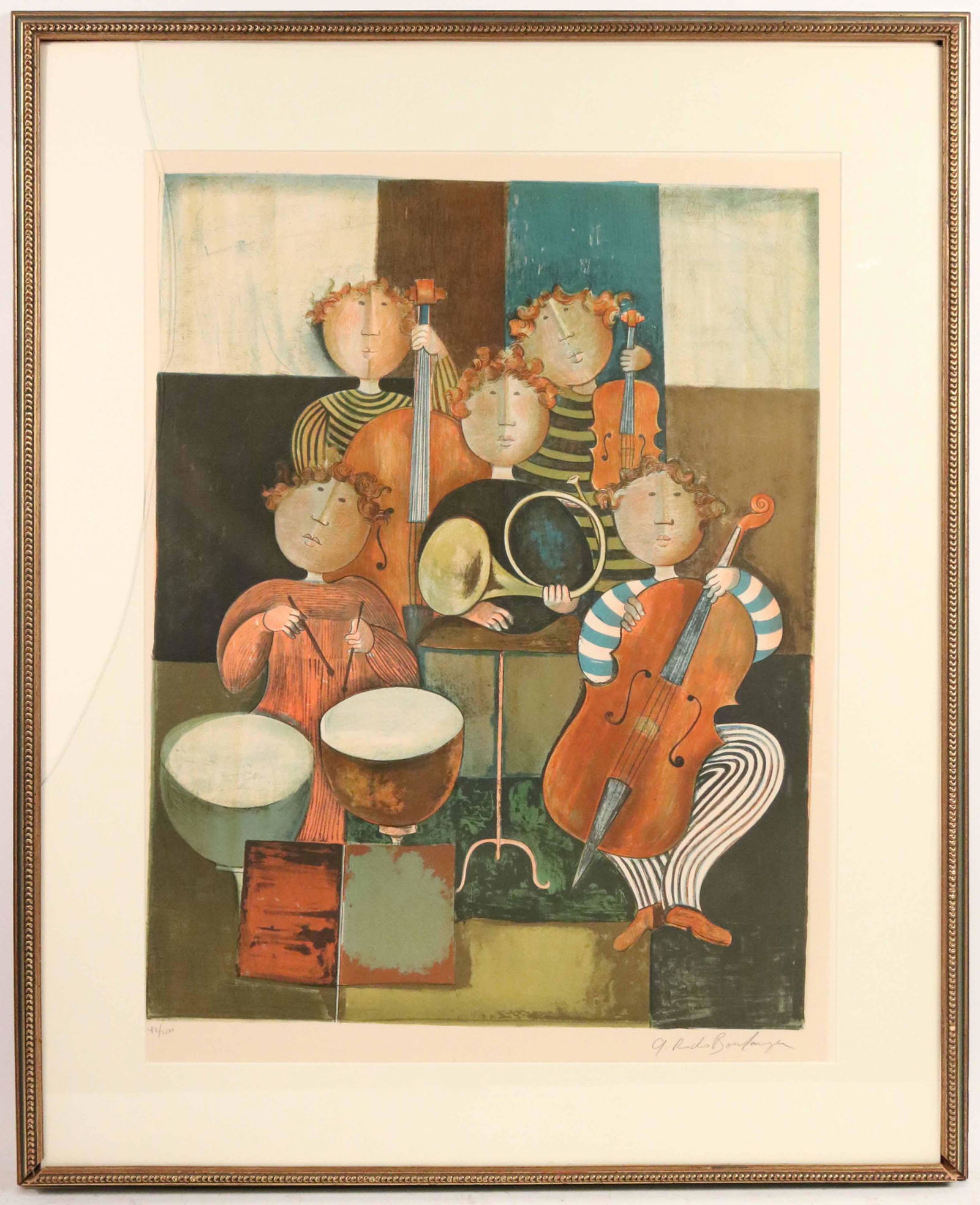 Lithograph, Musicians, Graciela Boulanger: (Bolivia/France, b. 1935) signed in pencil l.r. and numbered 42/200. Sight size: 29"h x 22"w BROKEN GLASS