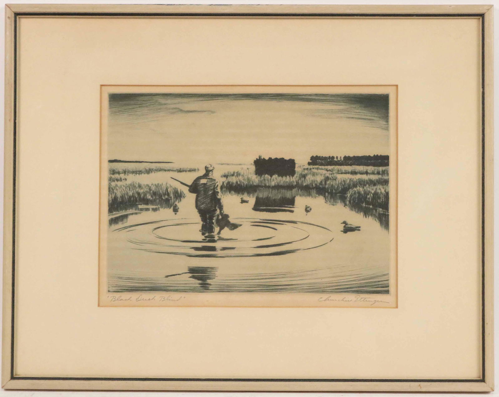Etching, "Black Duck Blind" Churchill Ettinger (1 of 7)