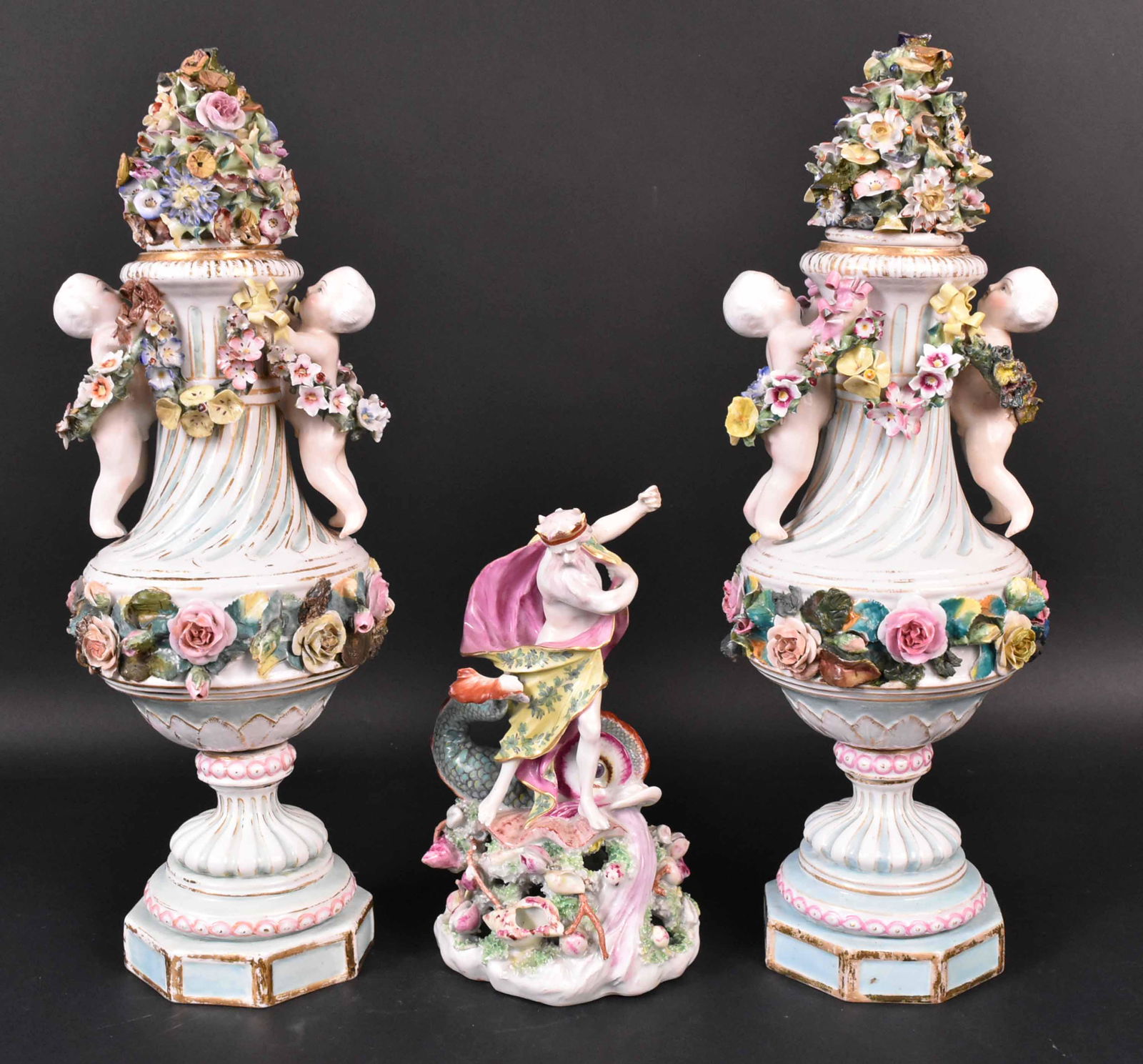 Pair of Continental Putti Figural Covered Urns (1 of 11)
